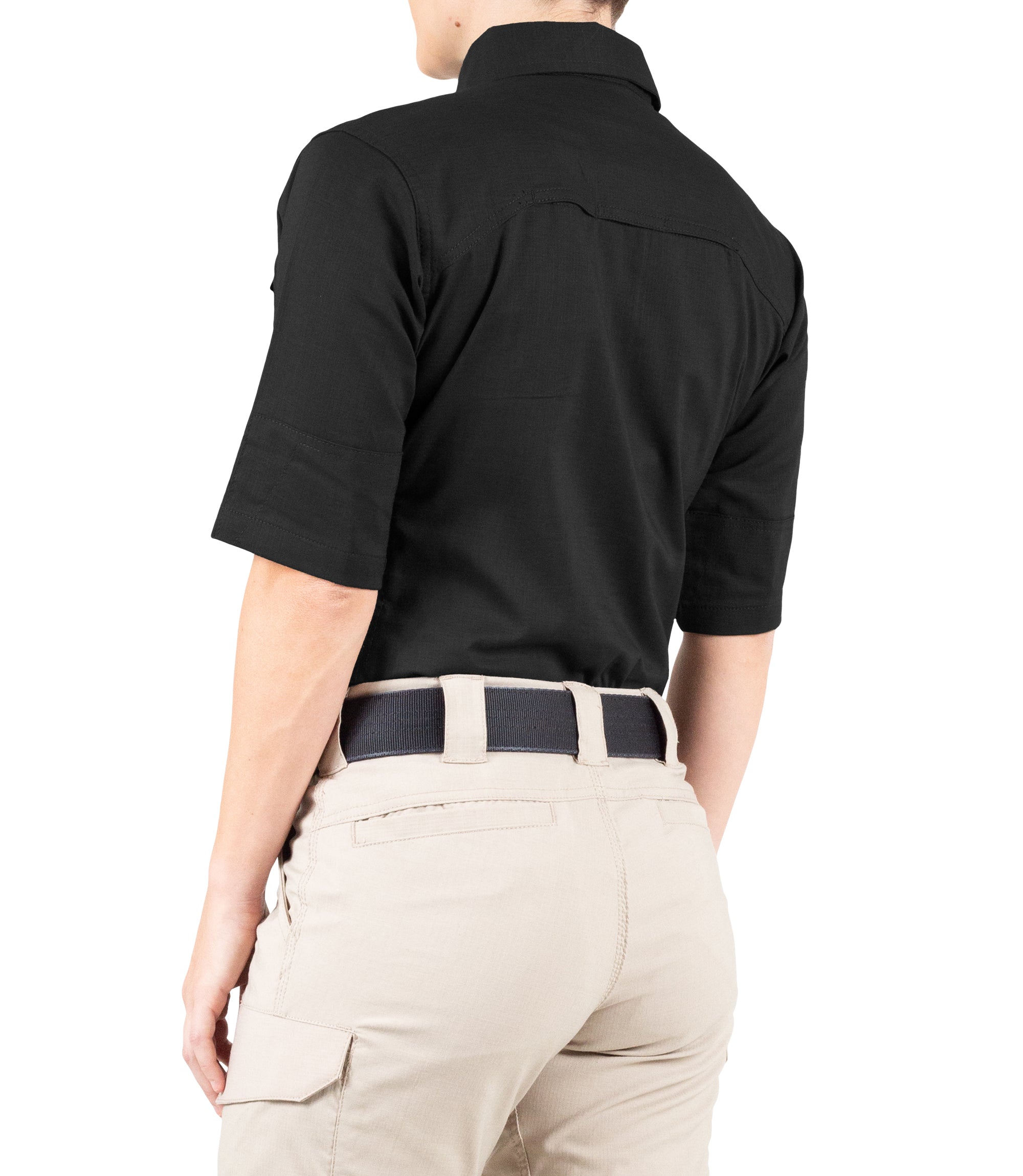 Side of Women's V2 Tactical Short Sleeve Shirt in Black |color_black