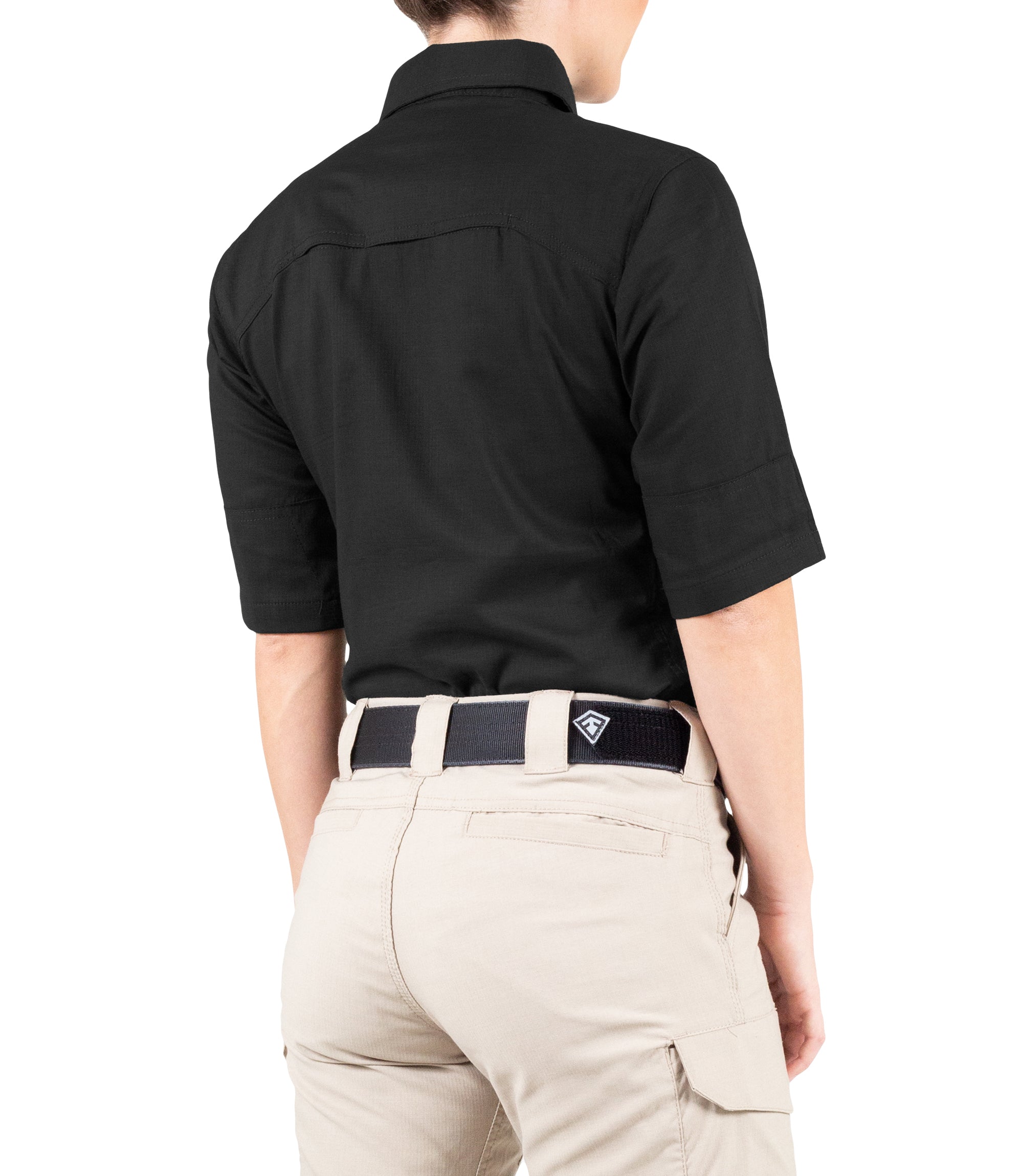 Side of Women's V2 Tactical Short Sleeve Shirt in Black |color_black