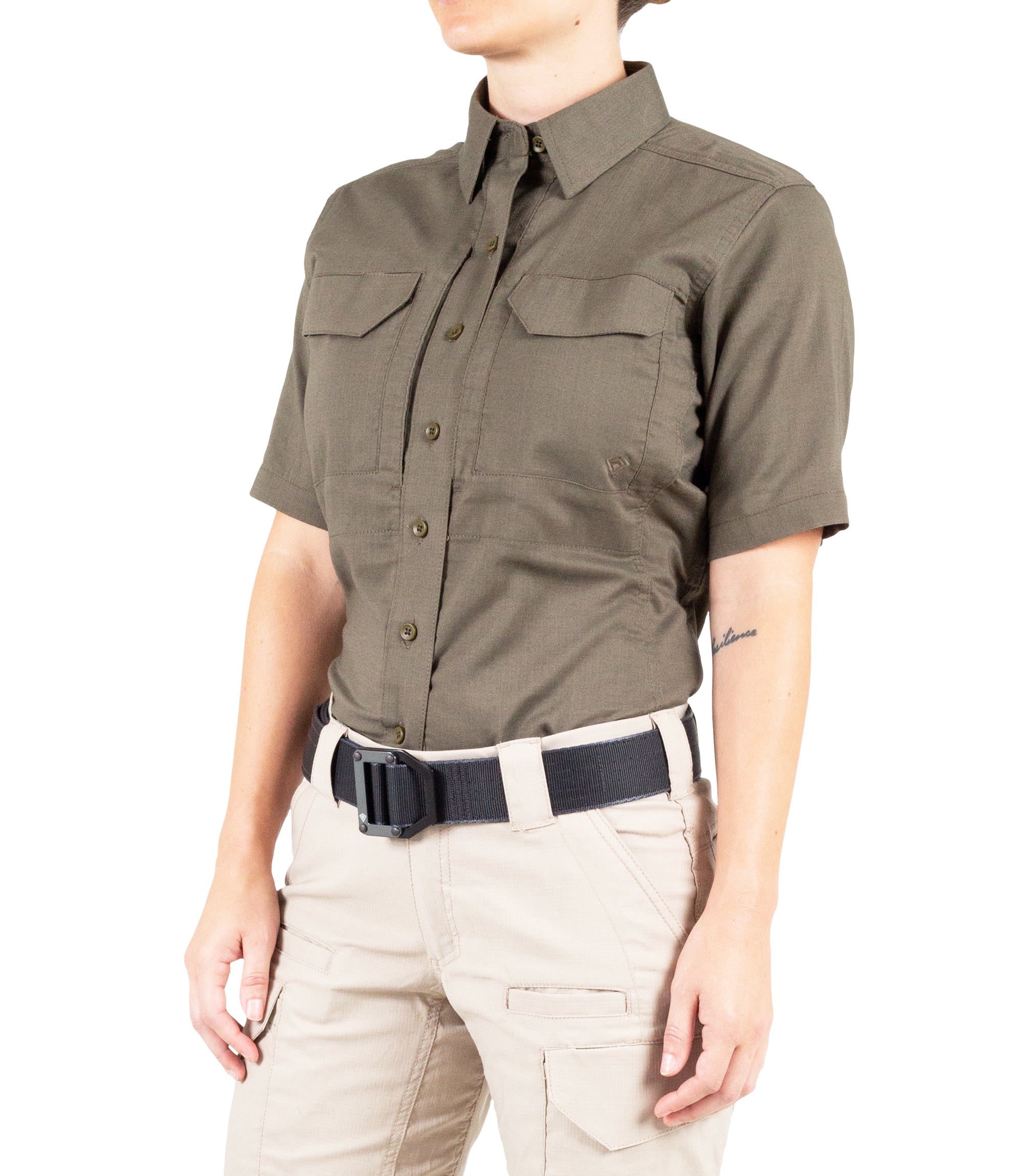 Side of Women's V2 Tactical Short Sleeve Shirt in Ranger Green |color_ranger green