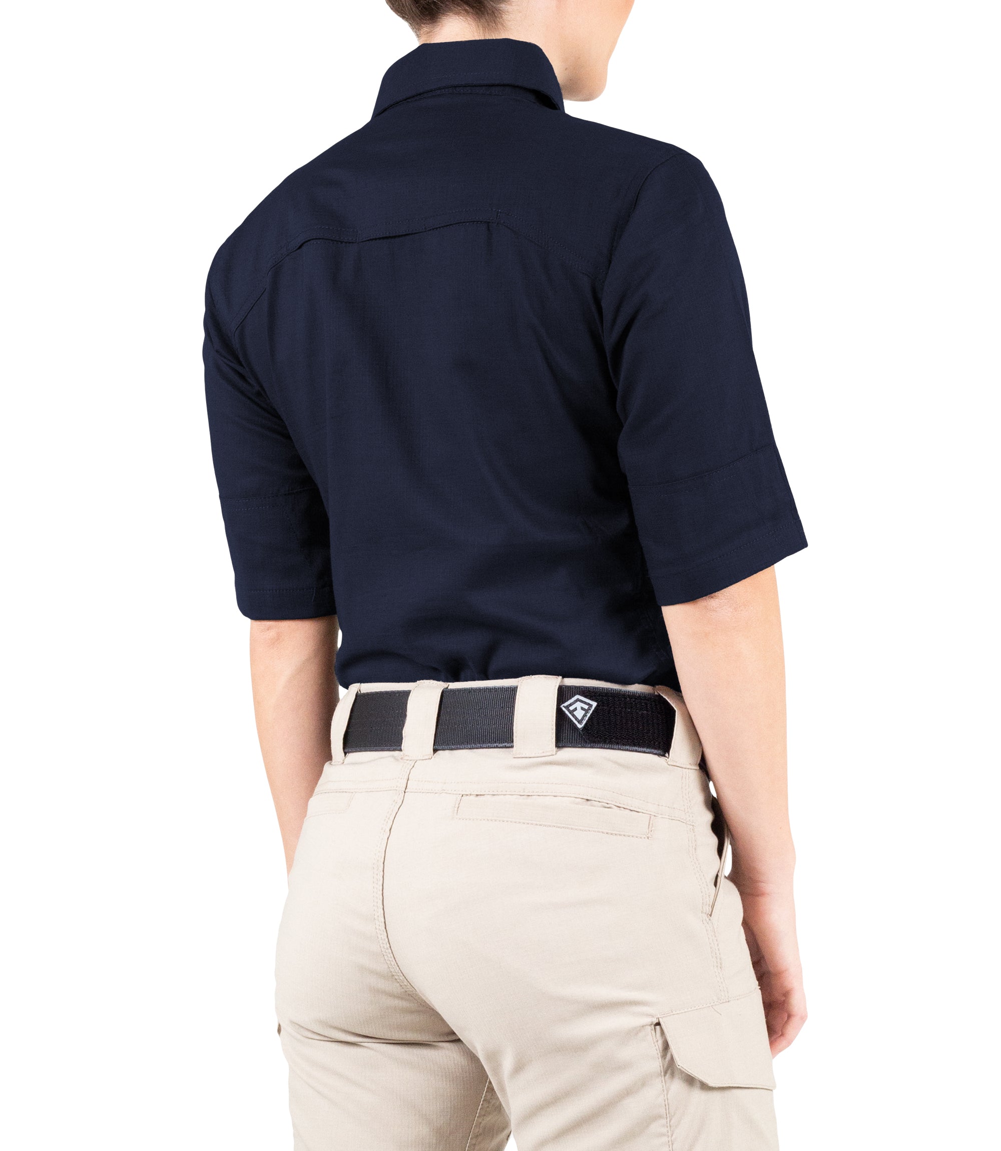 Side of Women's V2 Tactical Short Sleeve Shirt in Midnight Navy |color_midnight navy