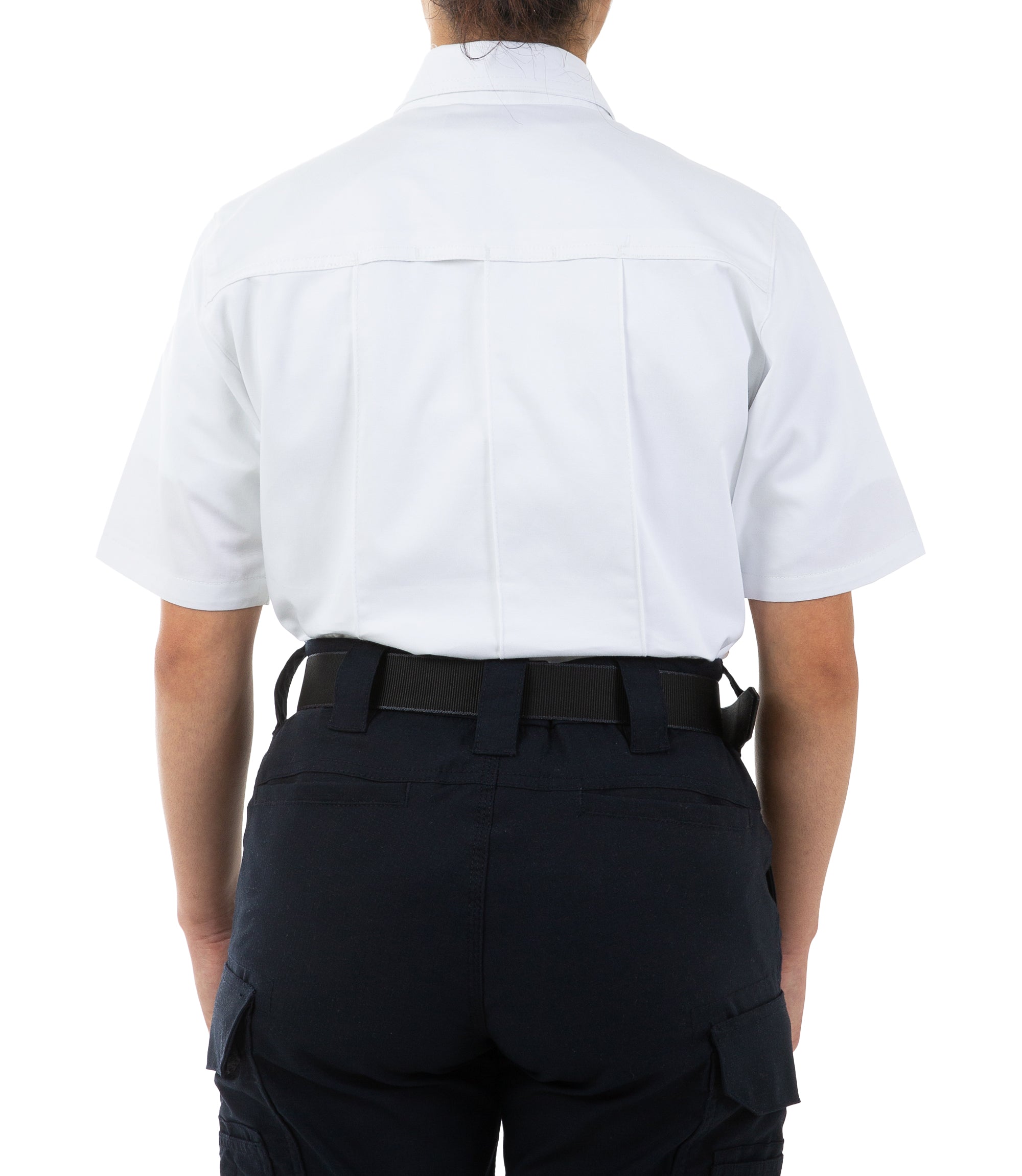 Back of Women's Cotton Station Short Sleeve Shirt in White |color_white