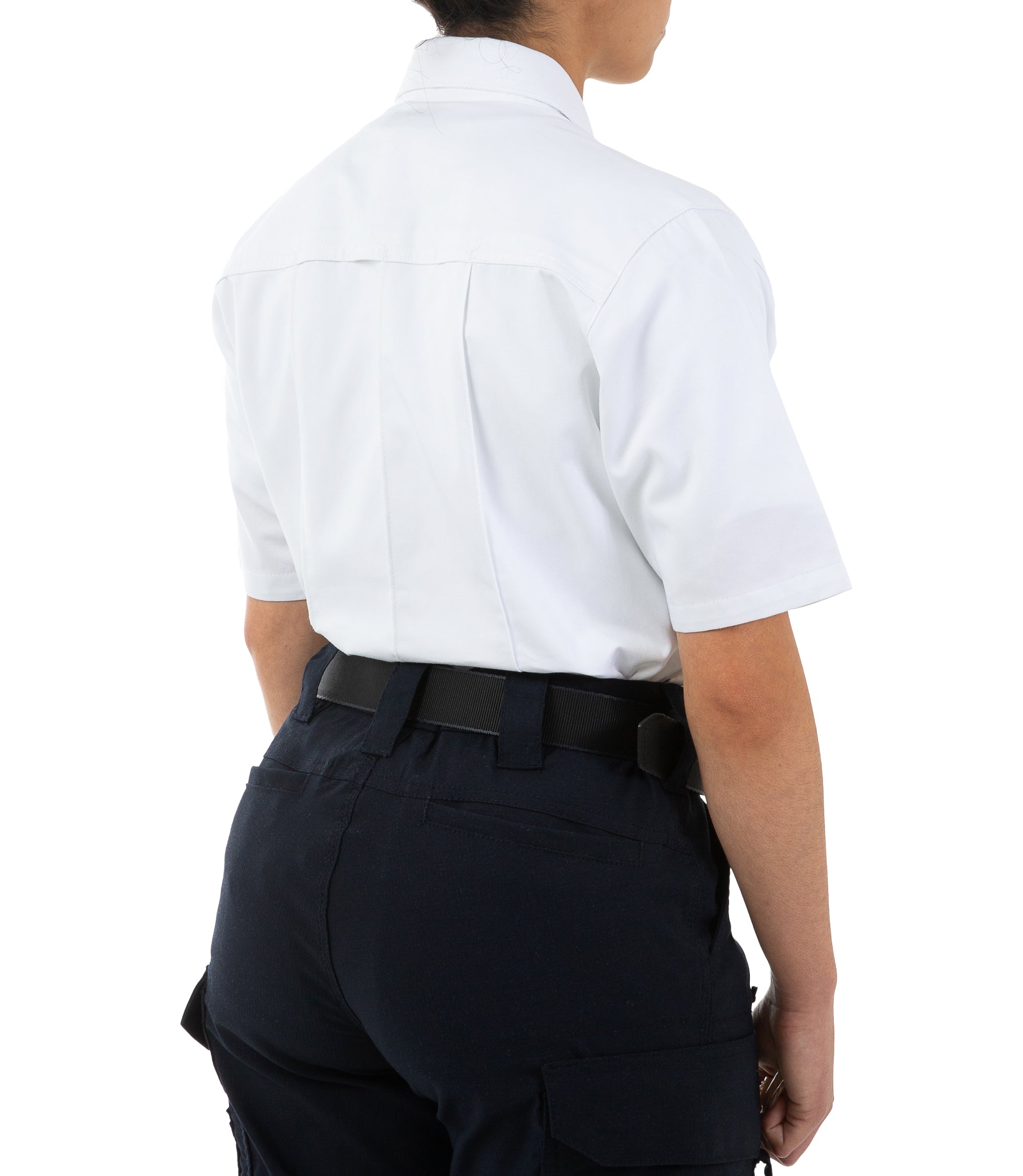 Side of Women's Cotton Station Short Sleeve Shirt in White |color_white