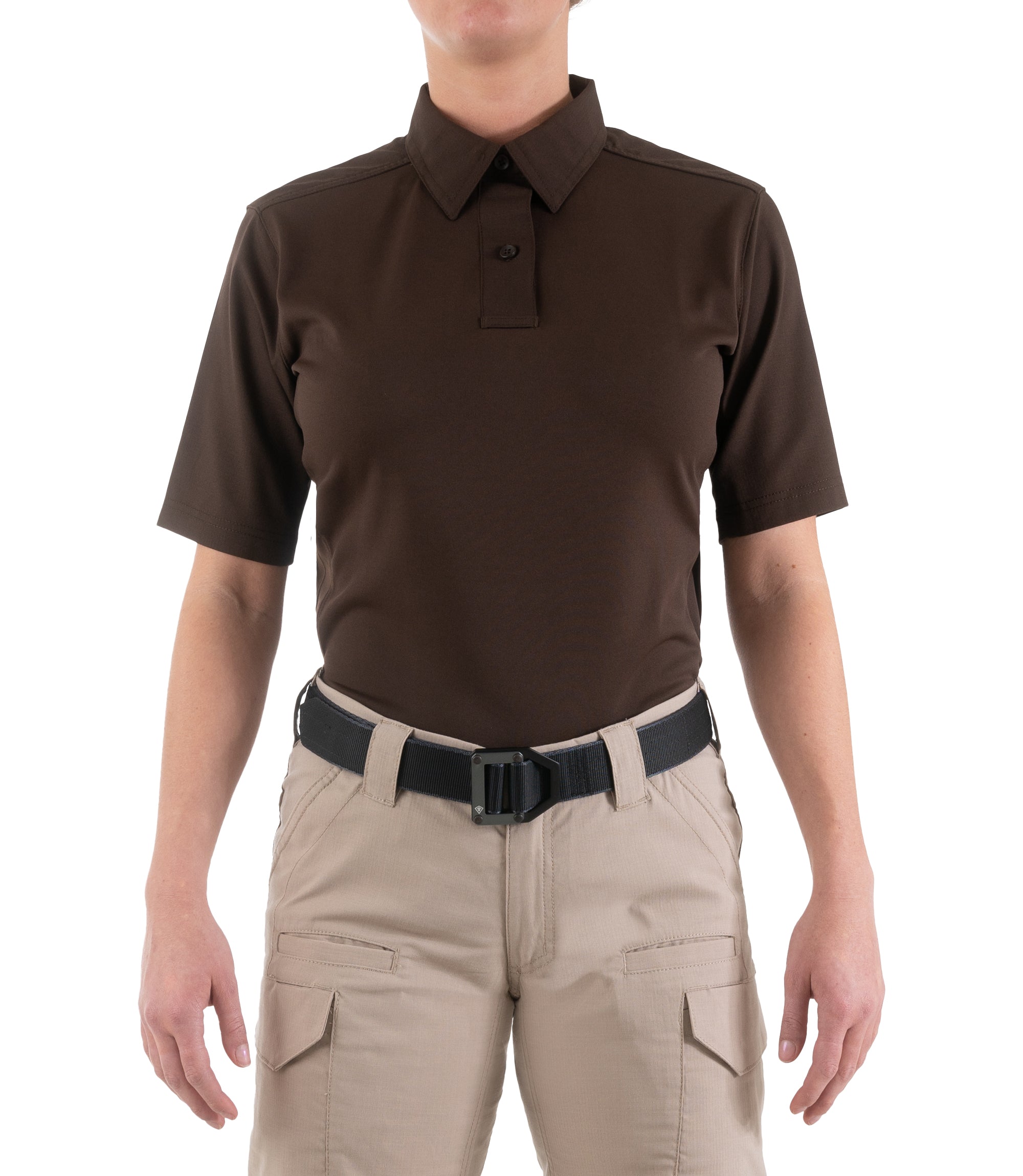 Front of Women's V2 Pro Performance Short Sleeve Shirt in Kodiak Brown |color_kodiak brown