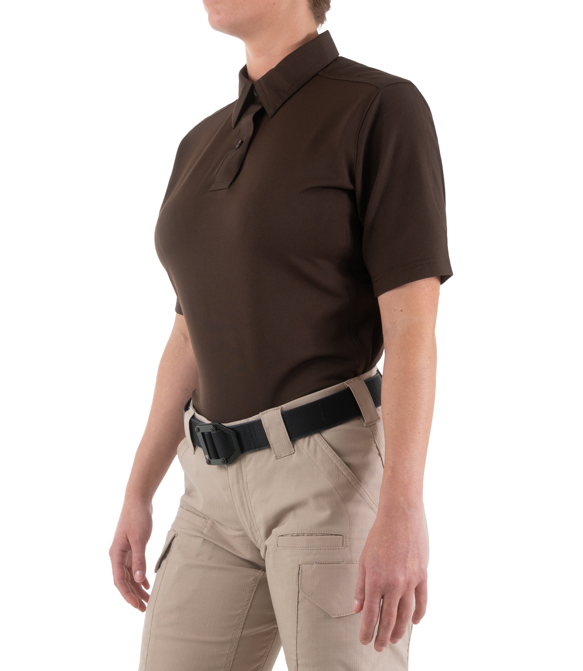 Side of Women's V2 Pro Performance Short Sleeve Shirt in Kodiak Brown |color_kodiak brown