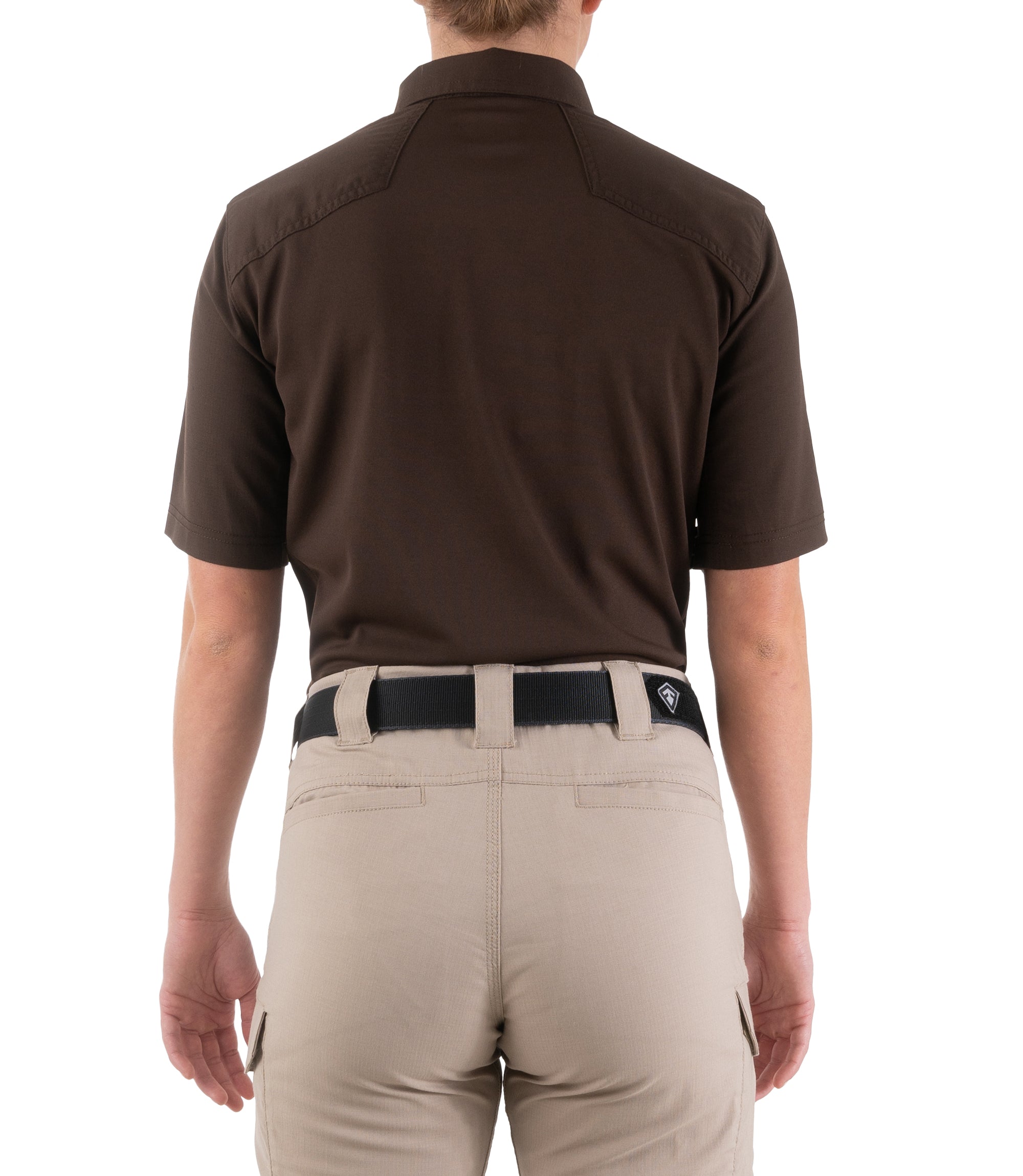 Back of Women's V2 Pro Performance Short Sleeve Shirt in Kodiak Brown |color_kodiak brown