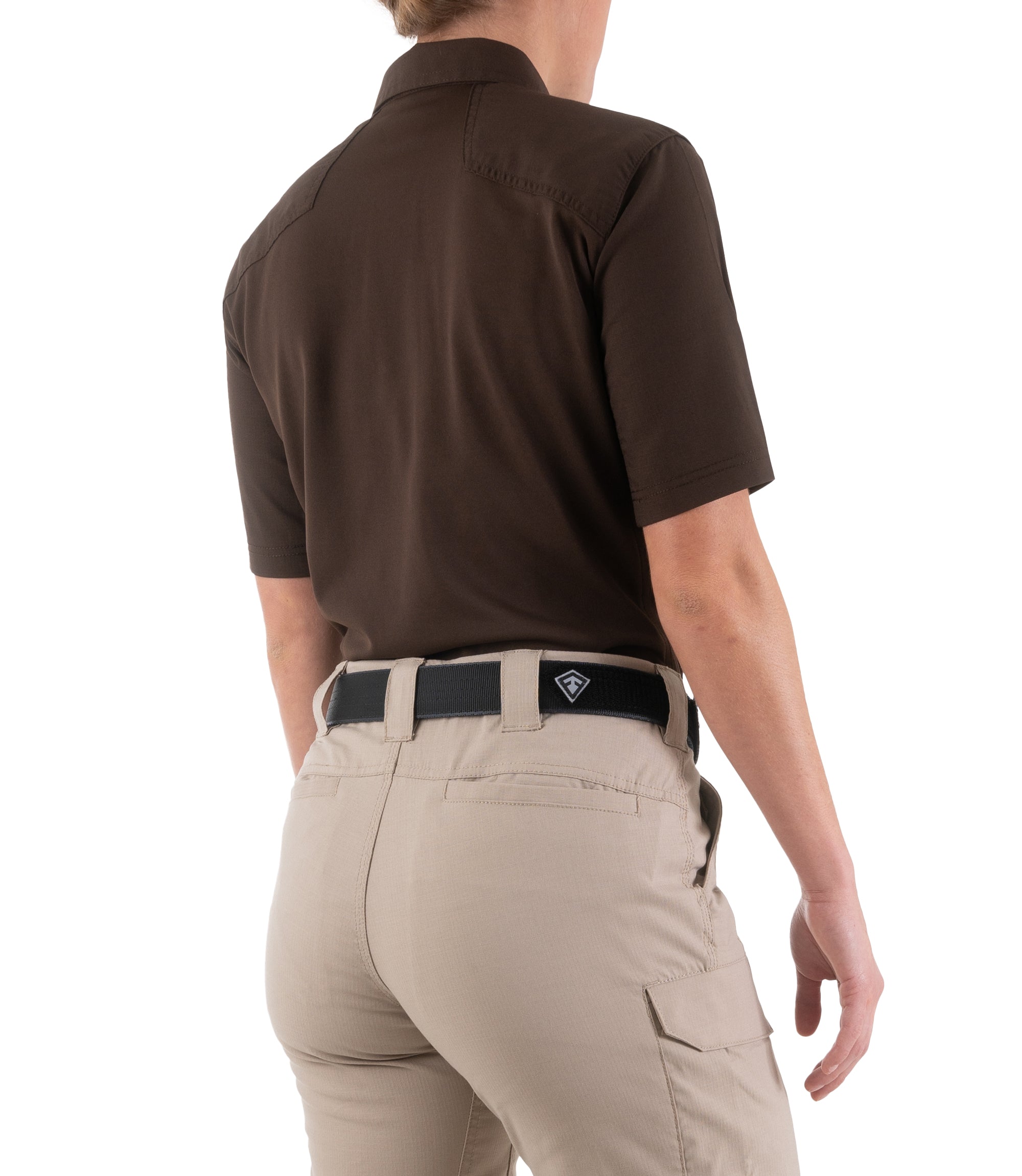 Side of Women's V2 Pro Performance Short Sleeve Shirt in Kodiak Brown |color_kodiak brown