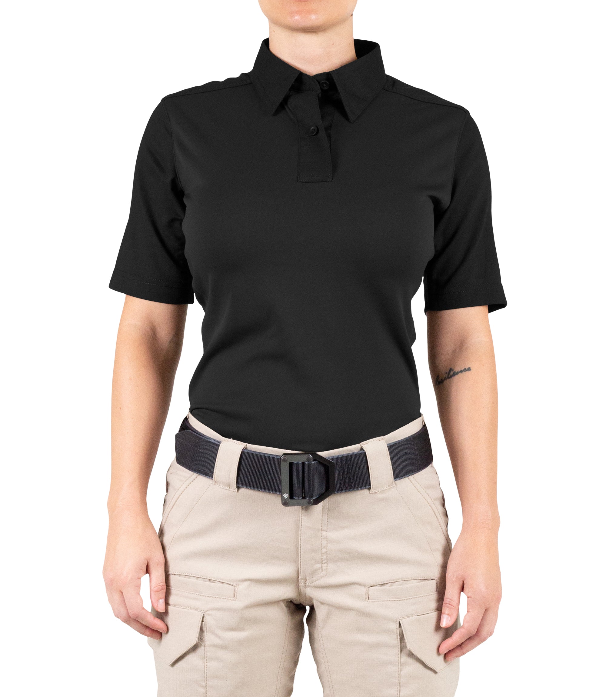 Front of Women's V2 Pro Performance Short Sleeve Shirt in Black |color_black
