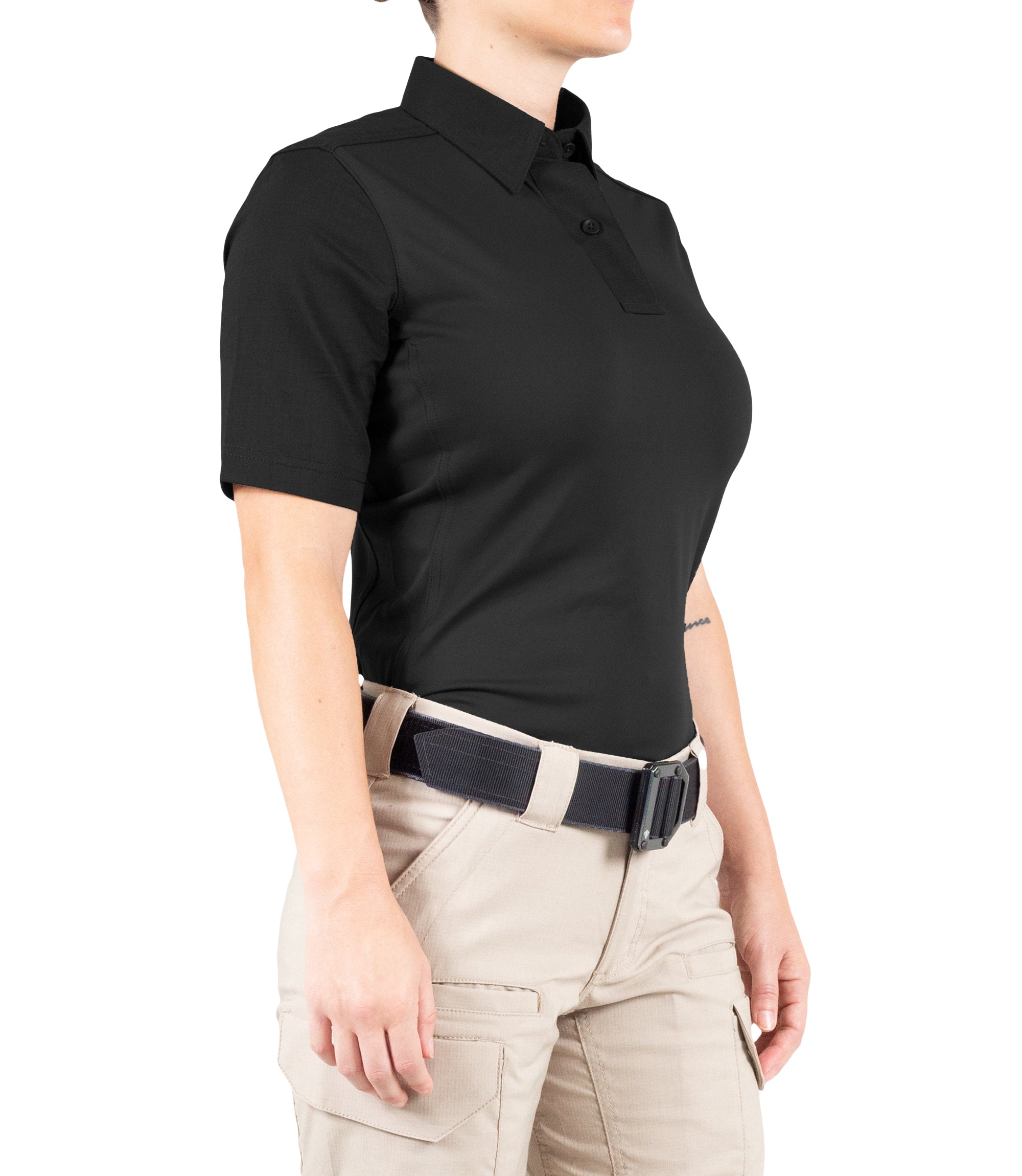 Side of Women's V2 Pro Performance Short Sleeve Shirt in Black |color_black