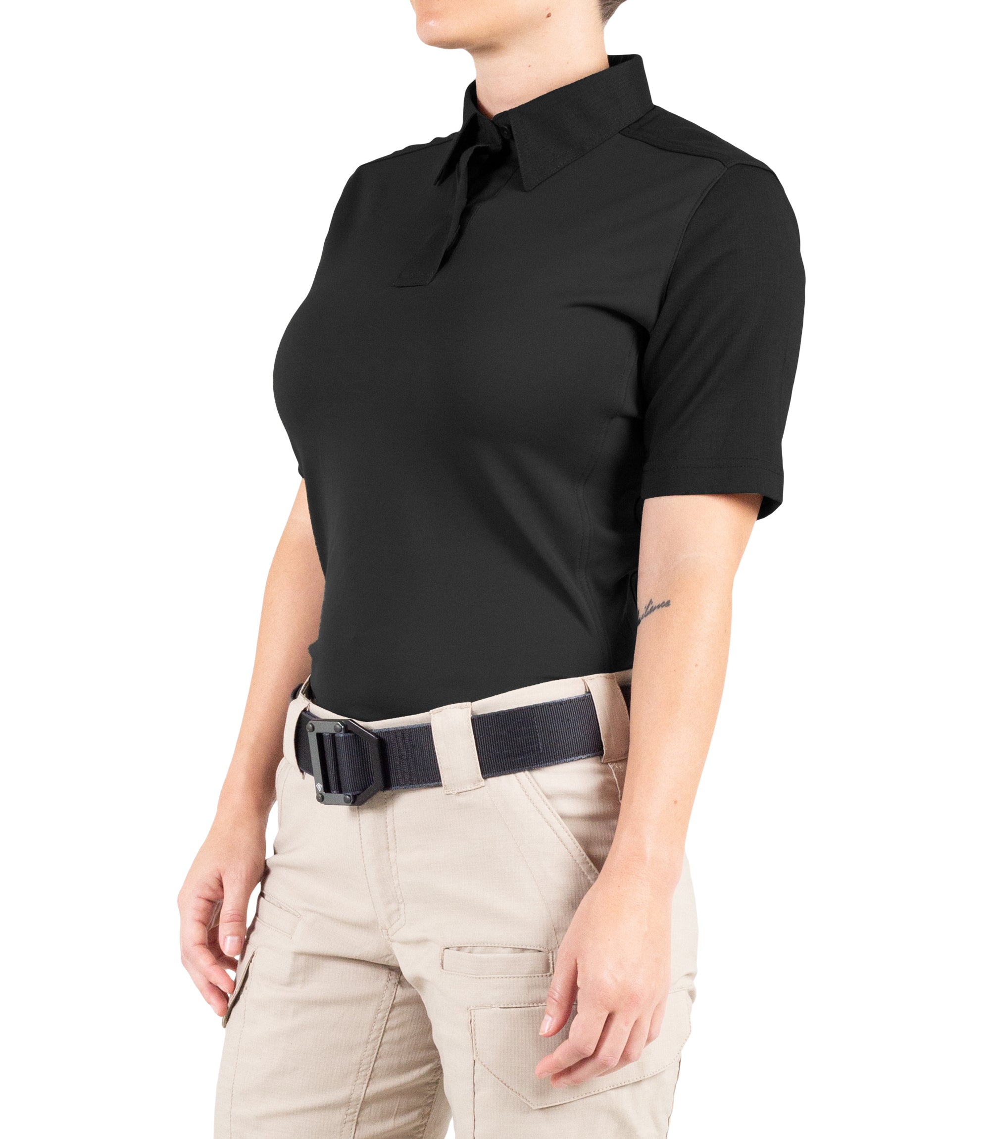 Side of Women's V2 Pro Performance Short Sleeve Shirt in Black |color_black