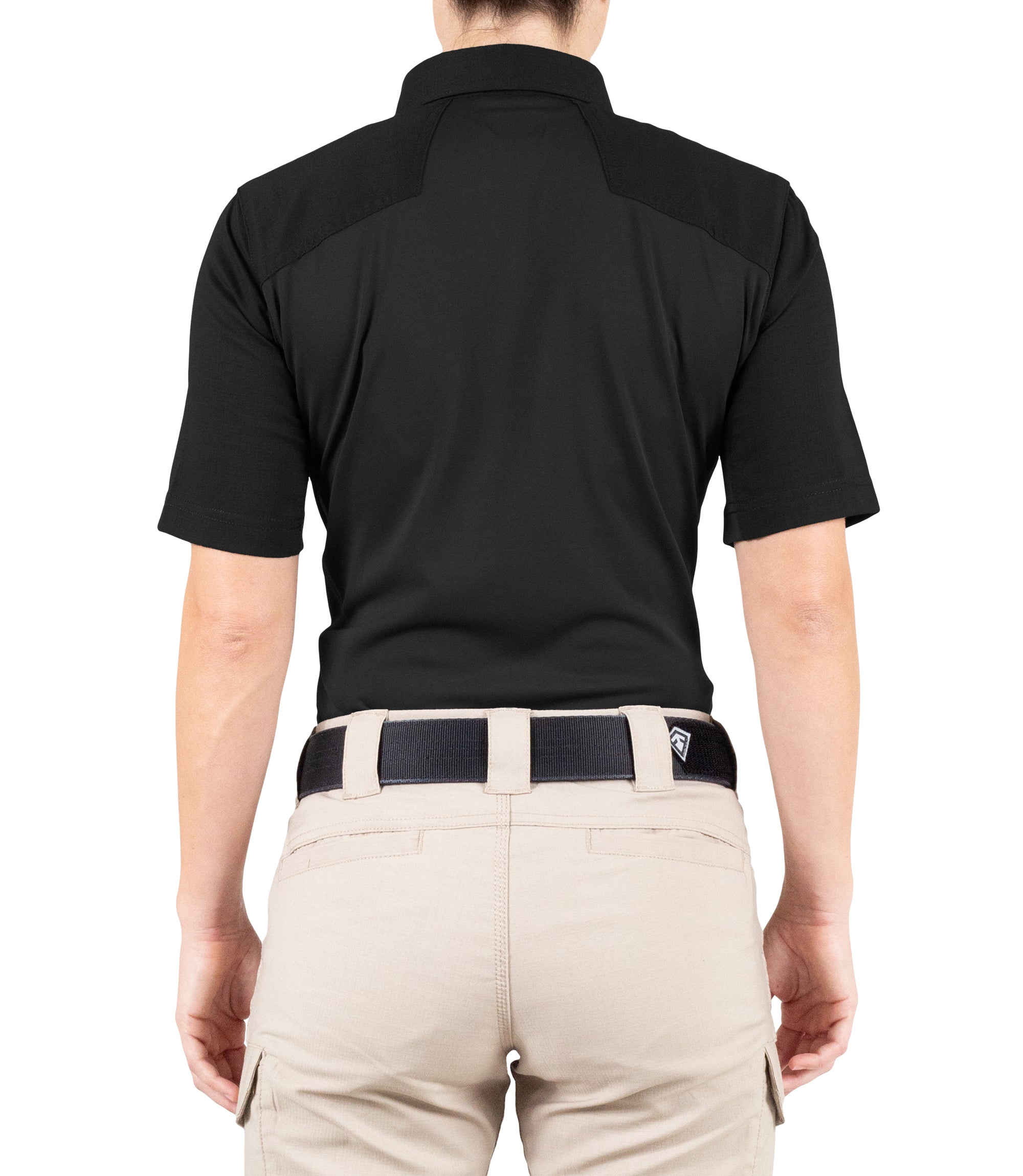 Back of Women's V2 Pro Performance Short Sleeve Shirt in Black |color_black
