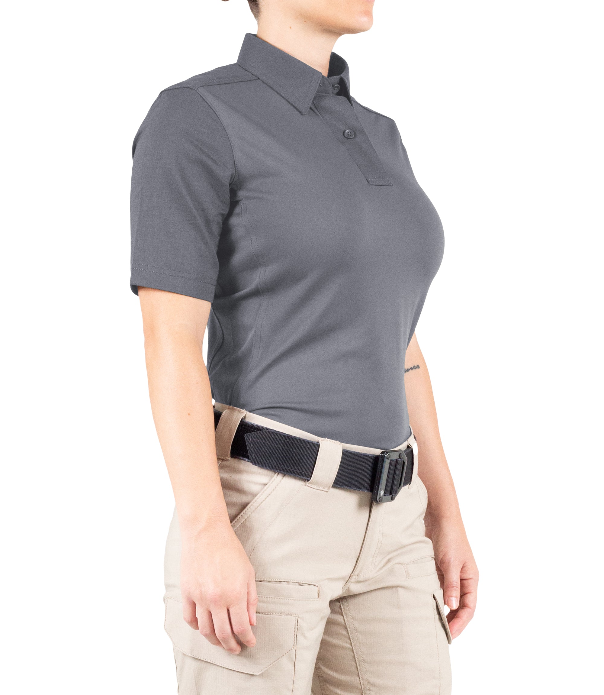 Side of Women's V2 Pro Performance Short Sleeve Shirt in Wolf Grey |color_wolf grey