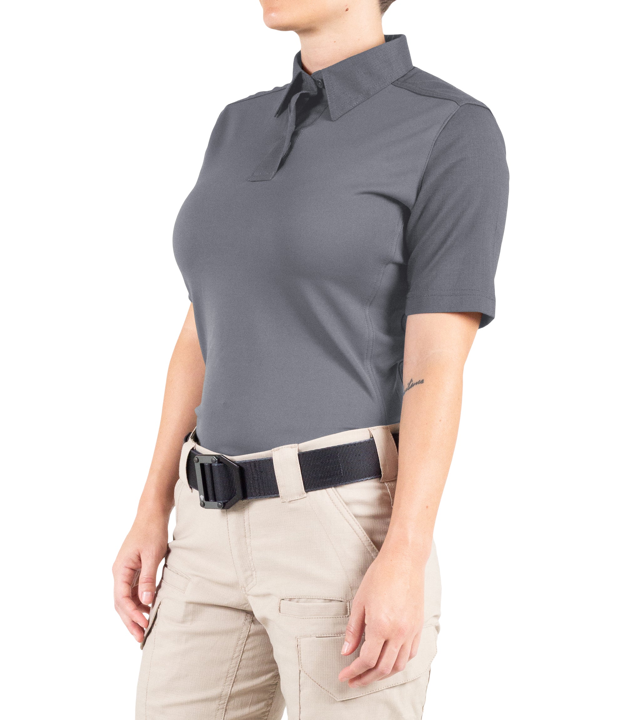 Side of Women's V2 Pro Performance Short Sleeve Shirt in Wolf Grey |color_wolf grey