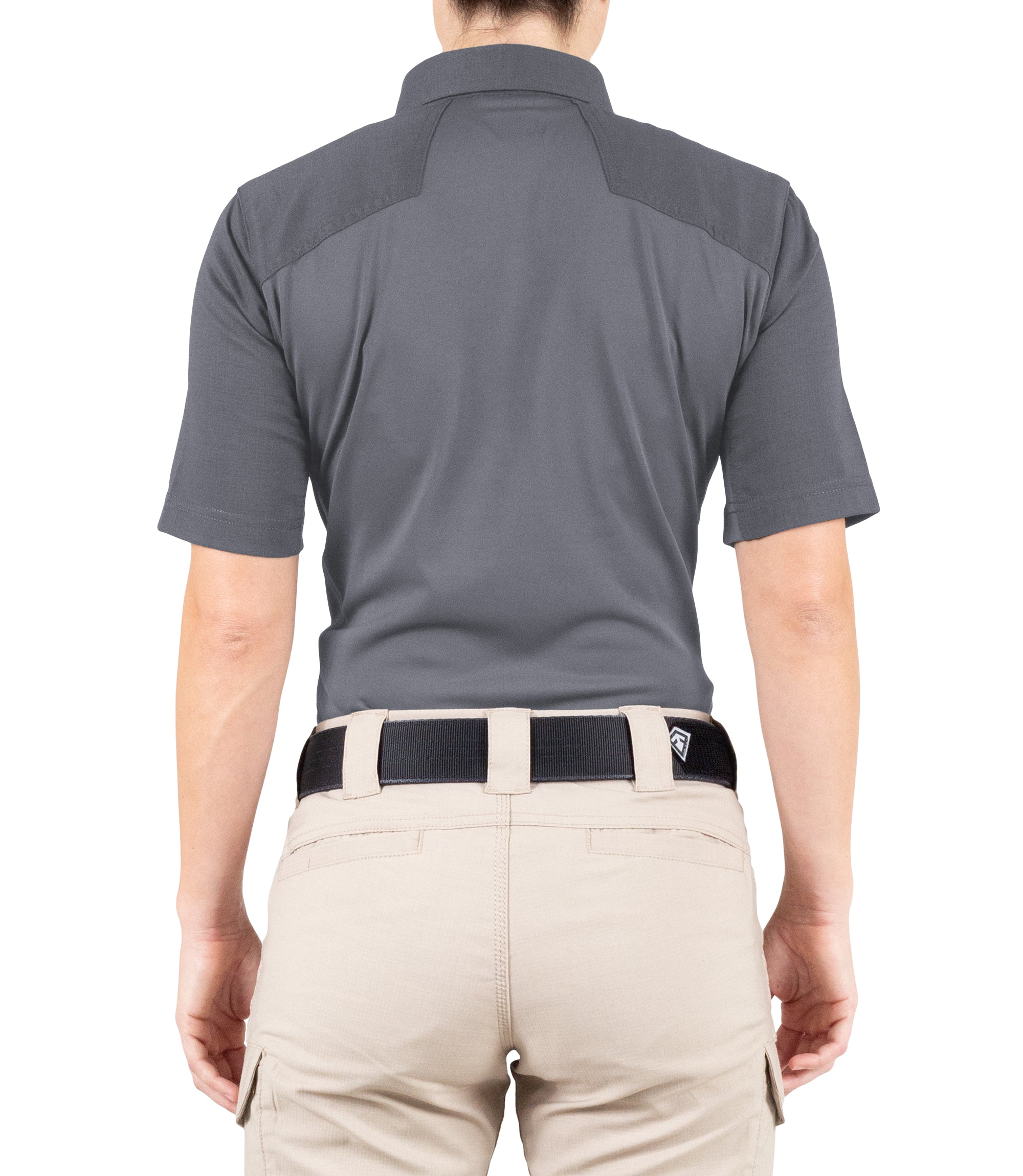 Back of Women's V2 Pro Performance Short Sleeve Shirt in Wolf Grey |color_wolf grey