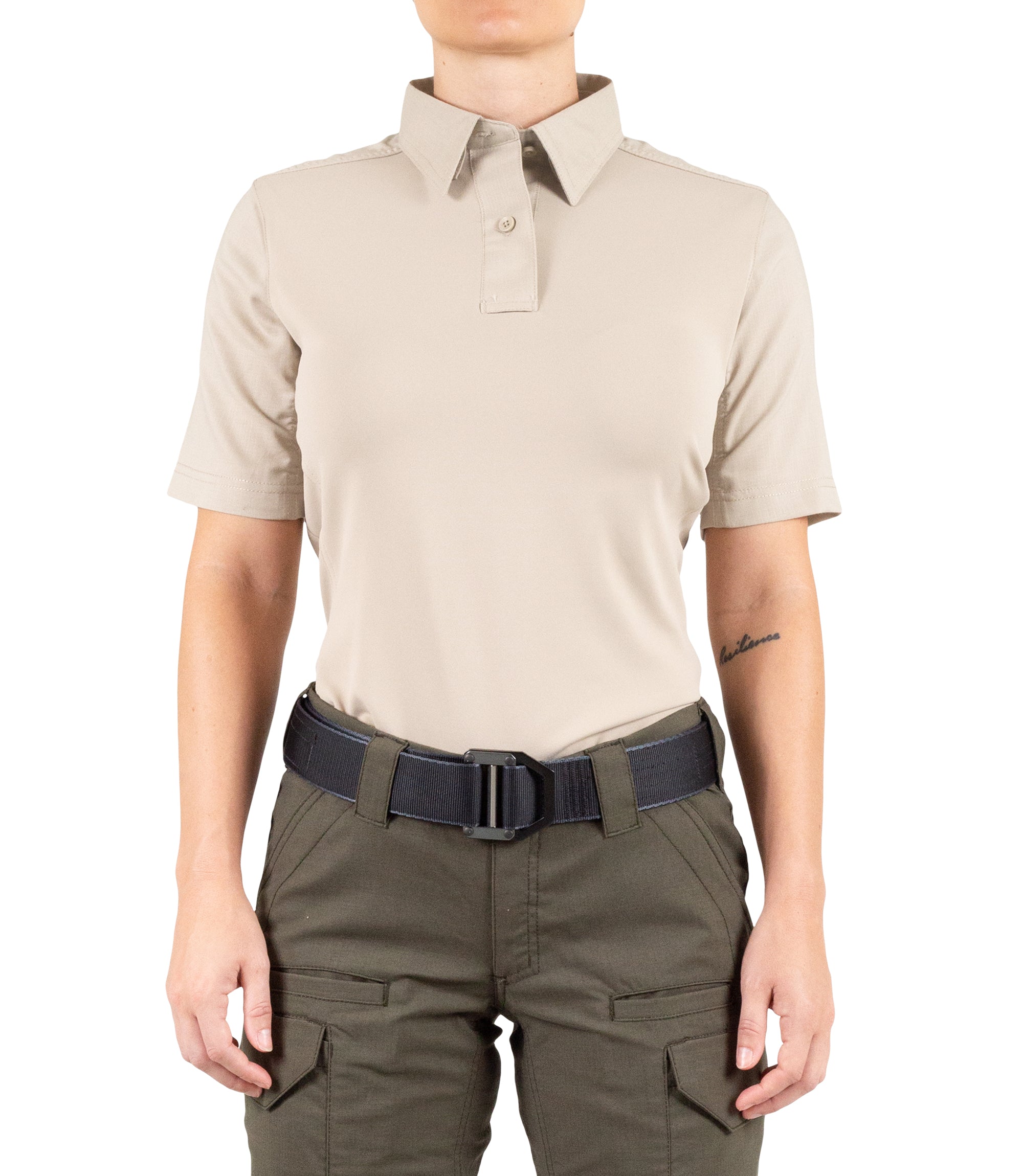Front of Women's V2 Pro Performance Short Sleeve Shirt in Khaki |color_khaki