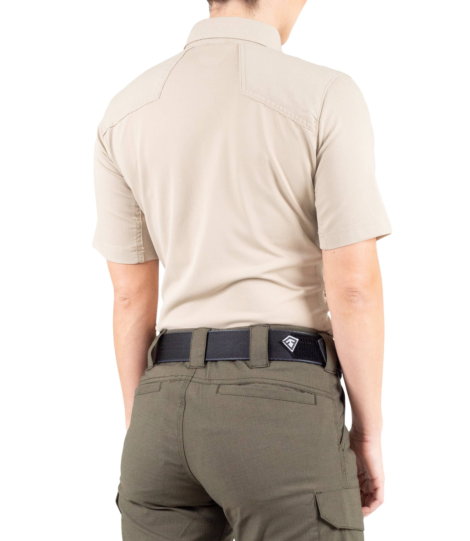 Side of Women's V2 Pro Performance Short Sleeve Shirt in Khaki |color_khaki