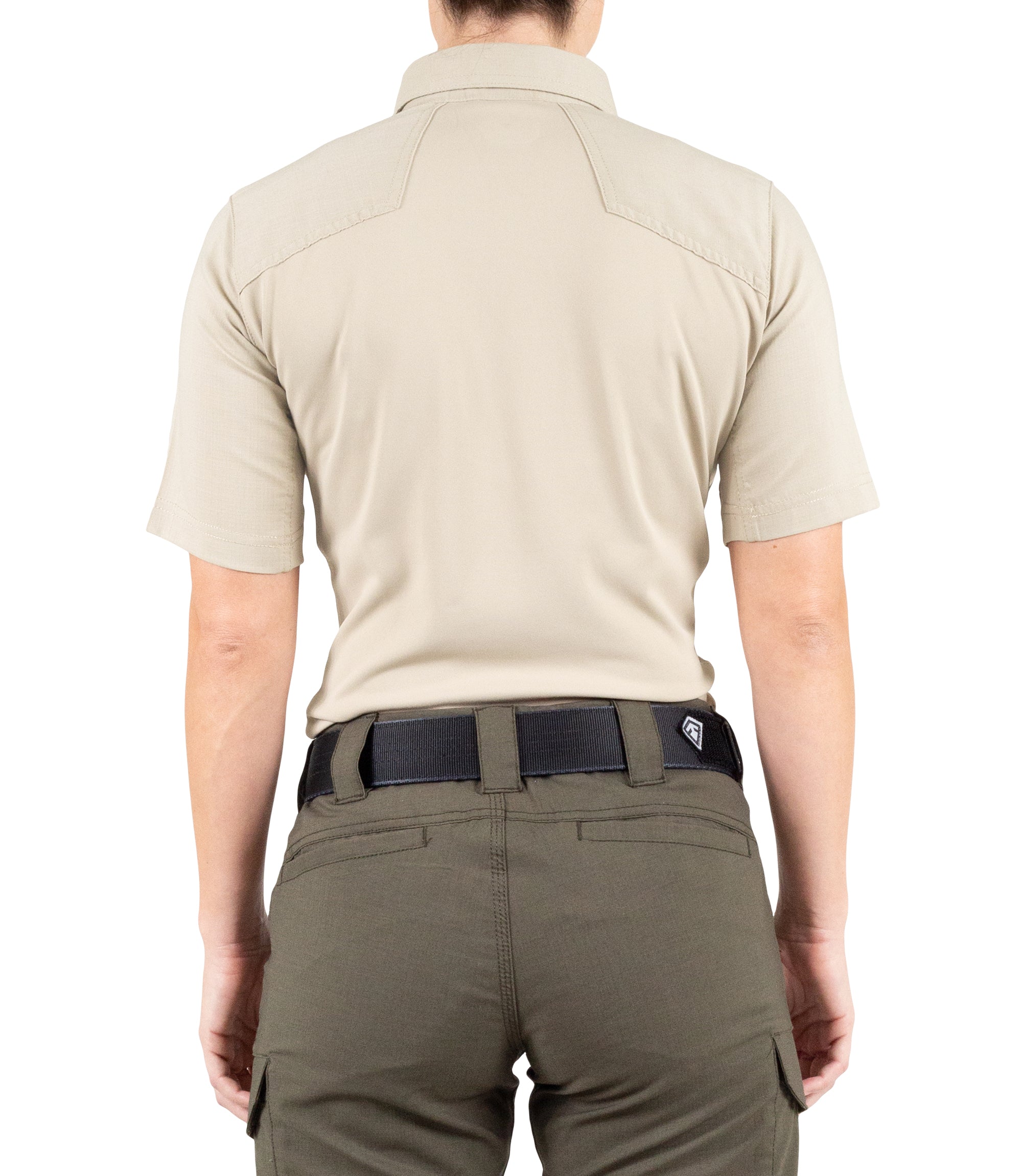 Back of Women's V2 Pro Performance Short Sleeve Shirt in Silver Tan |color_silver tan