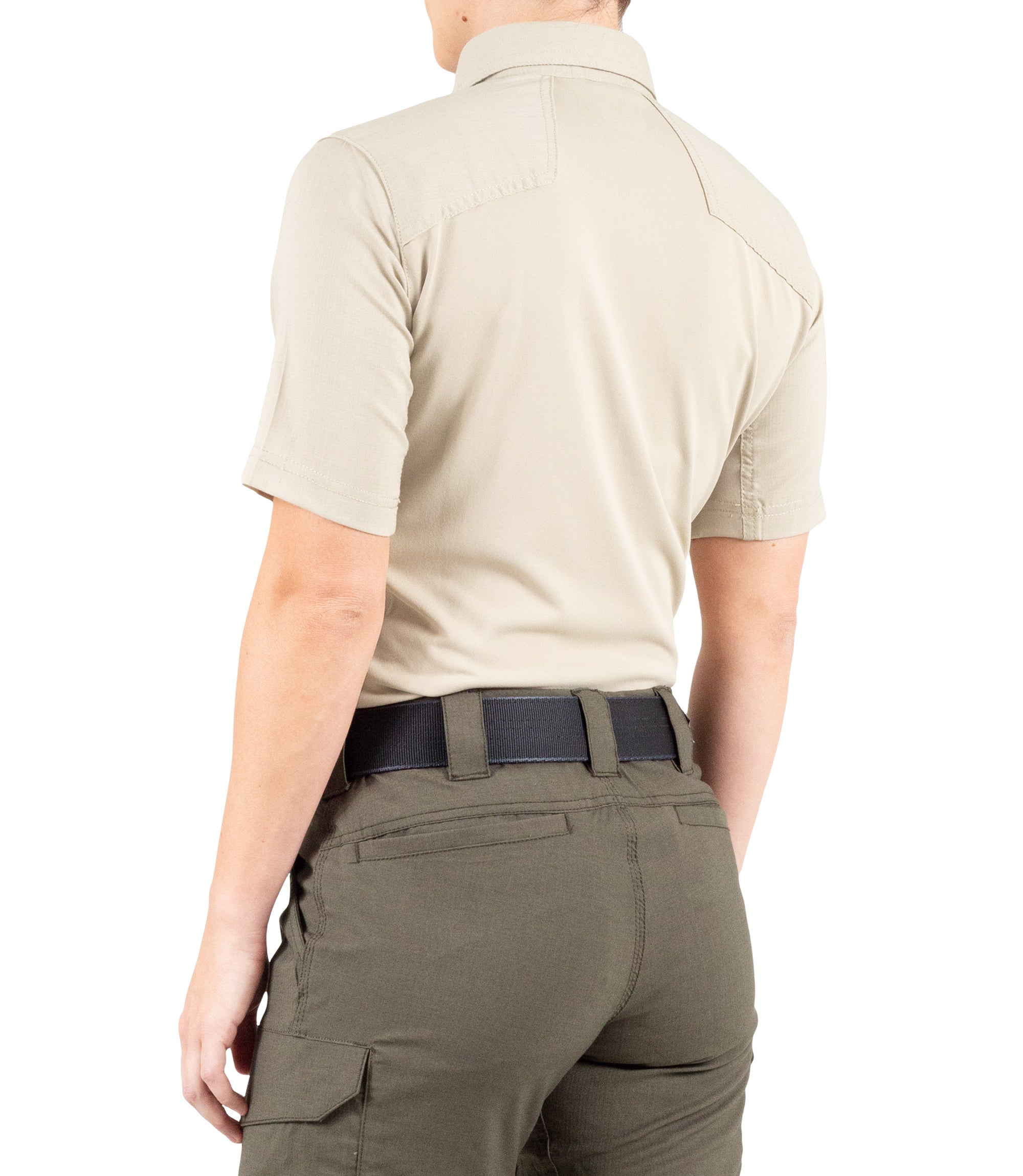 Side of Women's V2 Pro Performance Short Sleeve Shirt in Silver Tan |color_silver tan