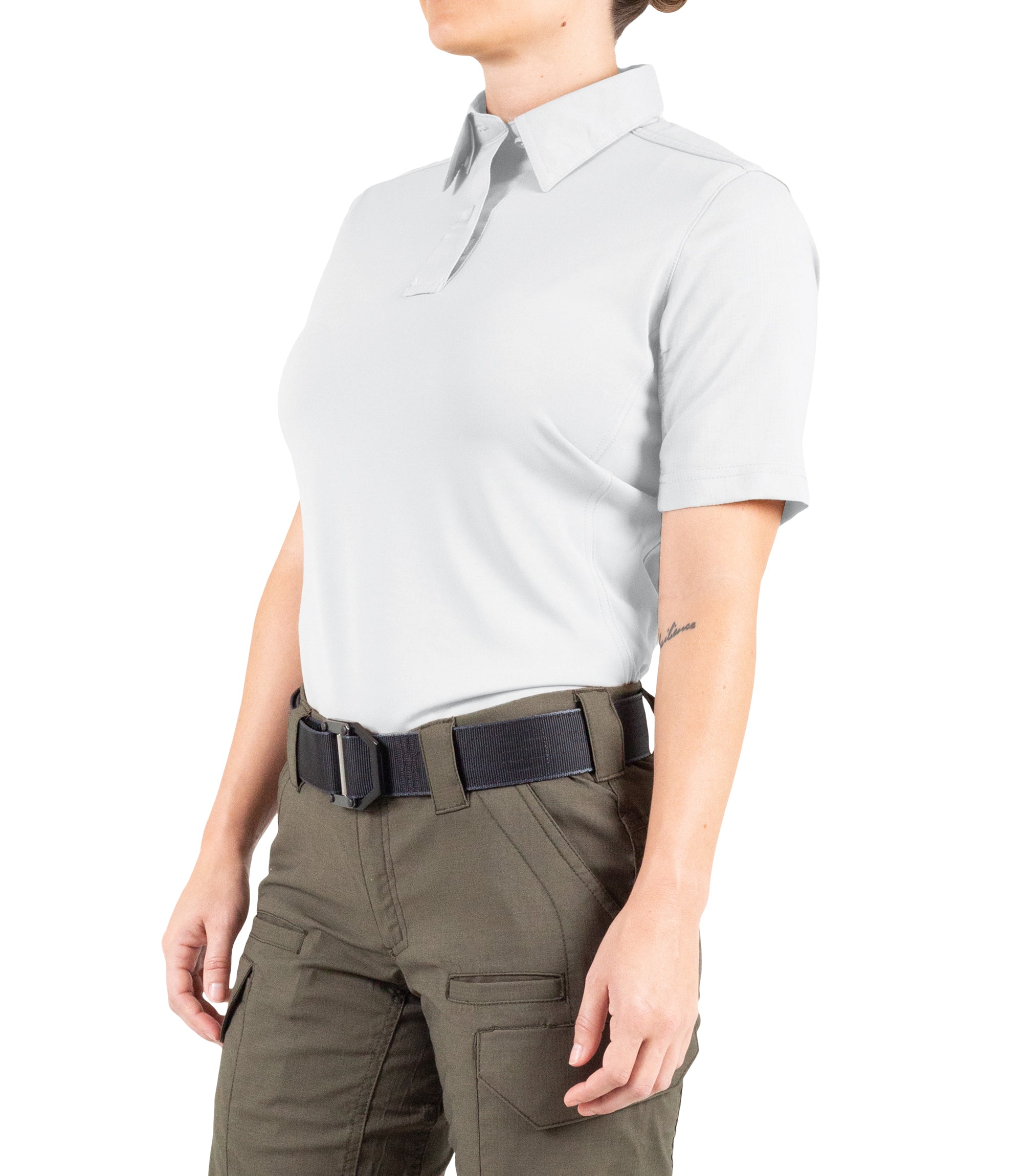Side of Women's V2 Pro Performance Short Sleeve Shirt in White |color_white