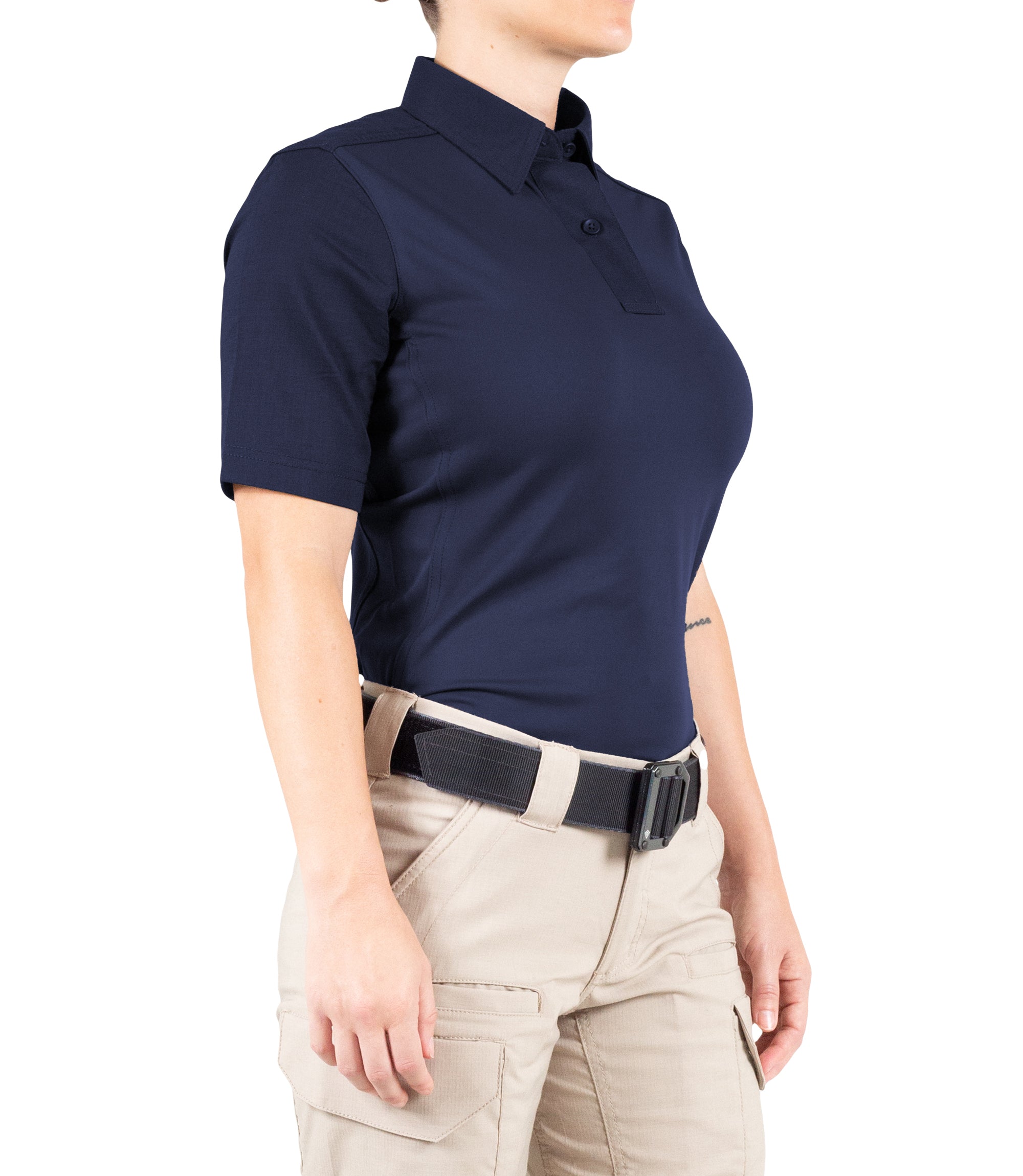 Side of Women's V2 Pro Performance Short Sleeve Shirt in Midnight Navy |color_midnight navy
