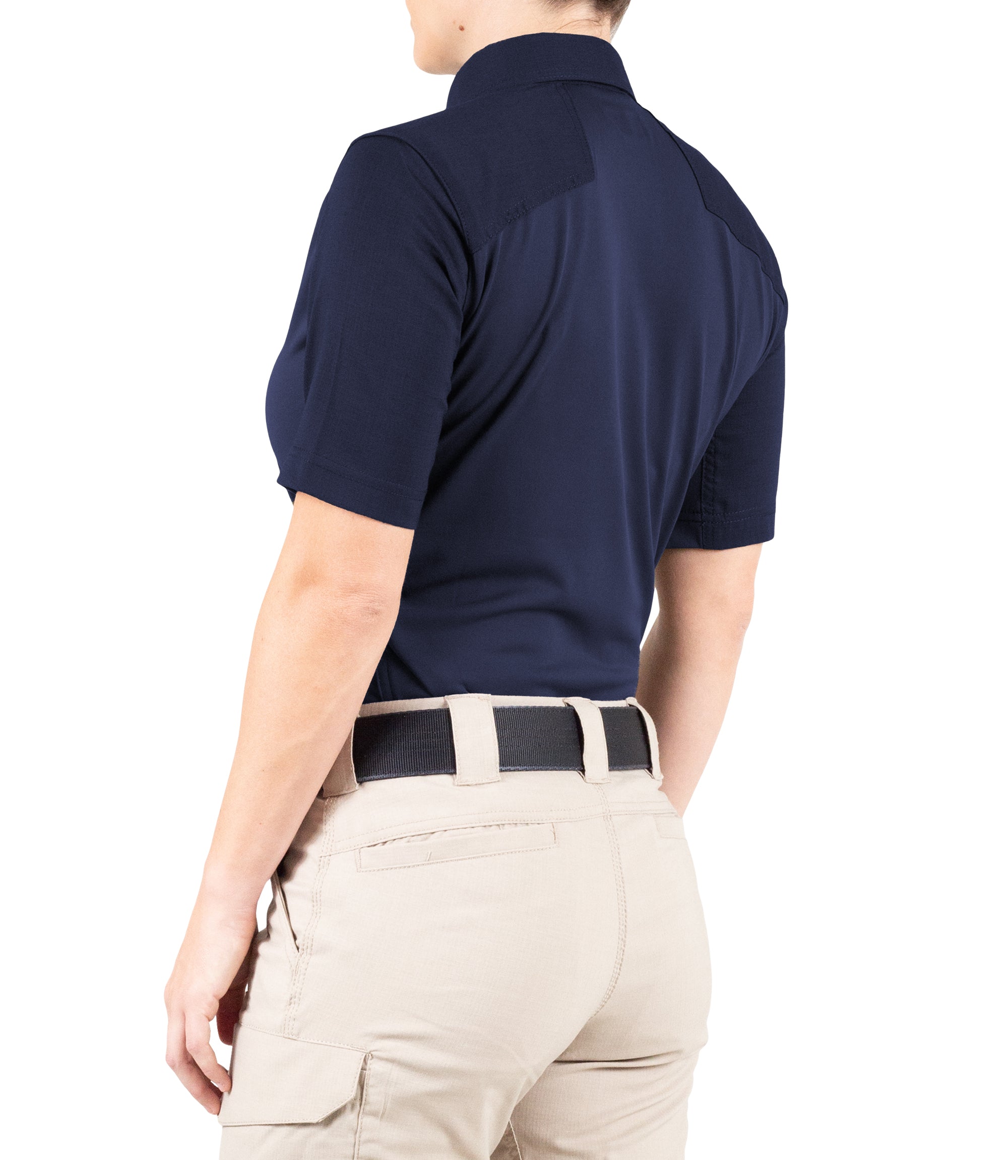 Side of Women's V2 Pro Performance Short Sleeve Shirt in Midnight Navy |color_midnight navy