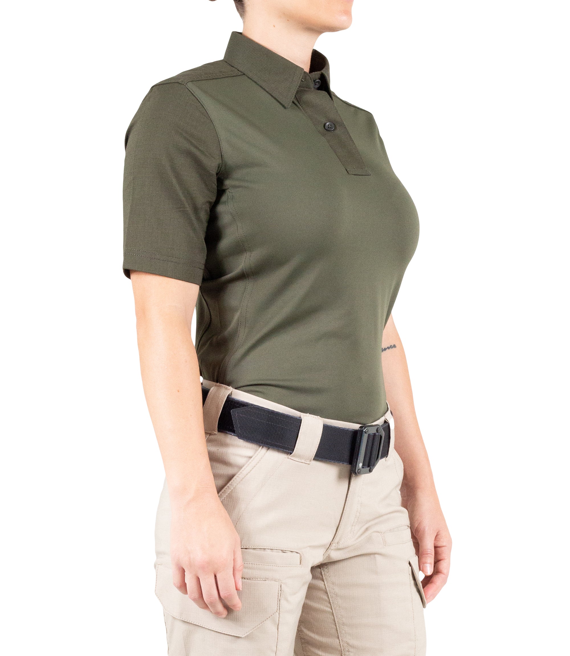 Side of Women's V2 Pro Performance Short Sleeve Shirt in OD Green |color_od green