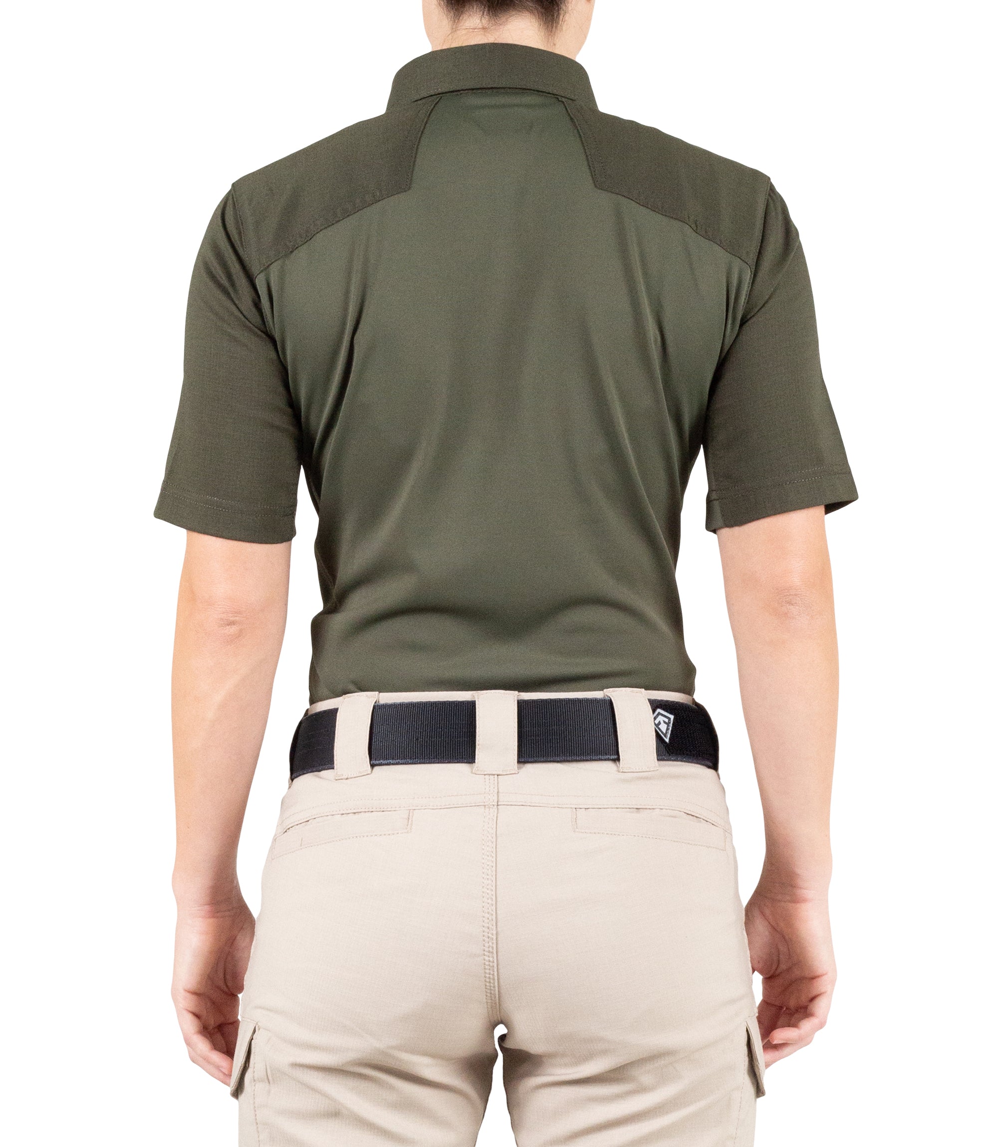 Back of Women's V2 Pro Performance Short Sleeve Shirt in OD Green |color_od green