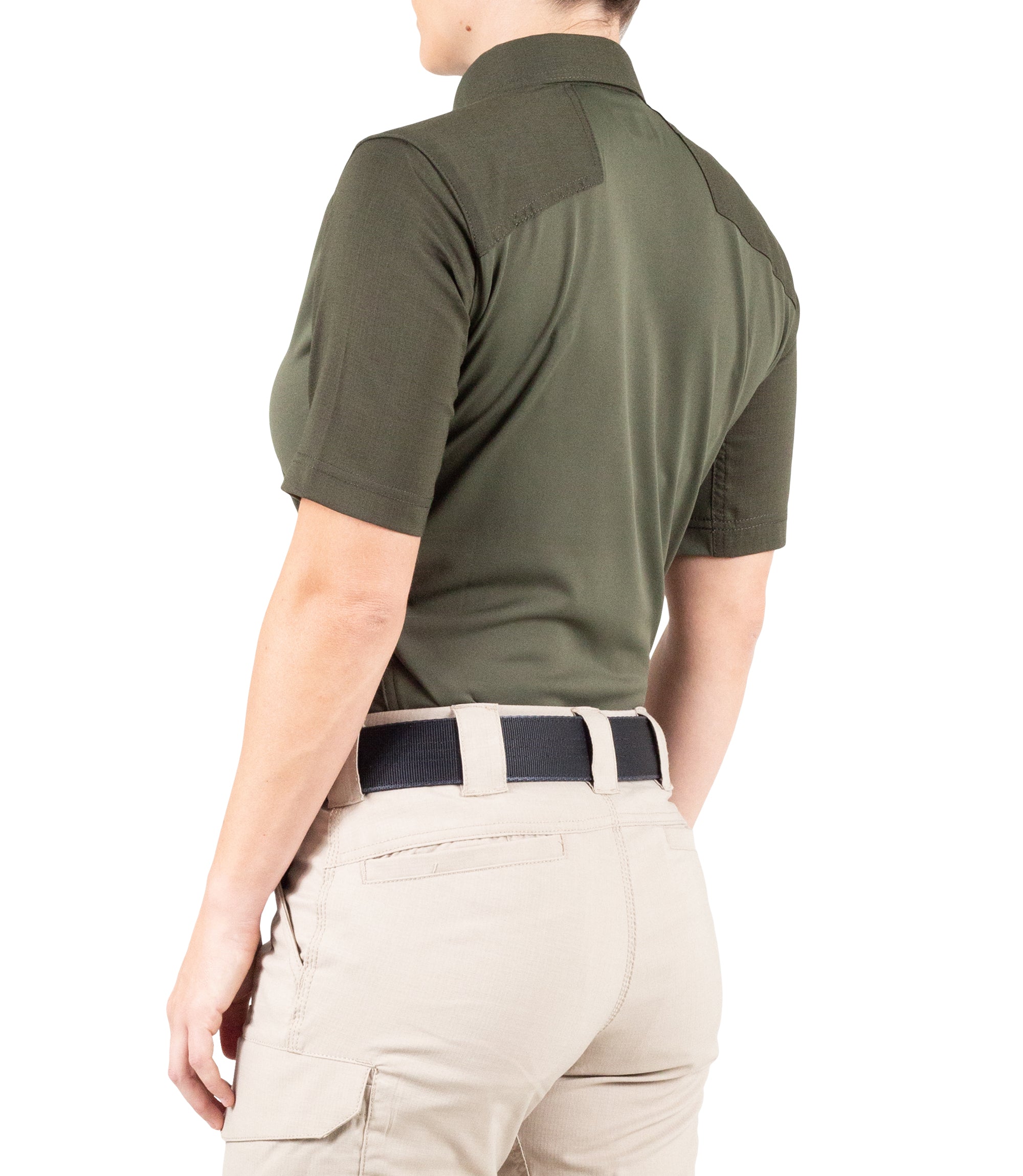 Side of Women's V2 Pro Performance Short Sleeve Shirt in OD Green |color_od green