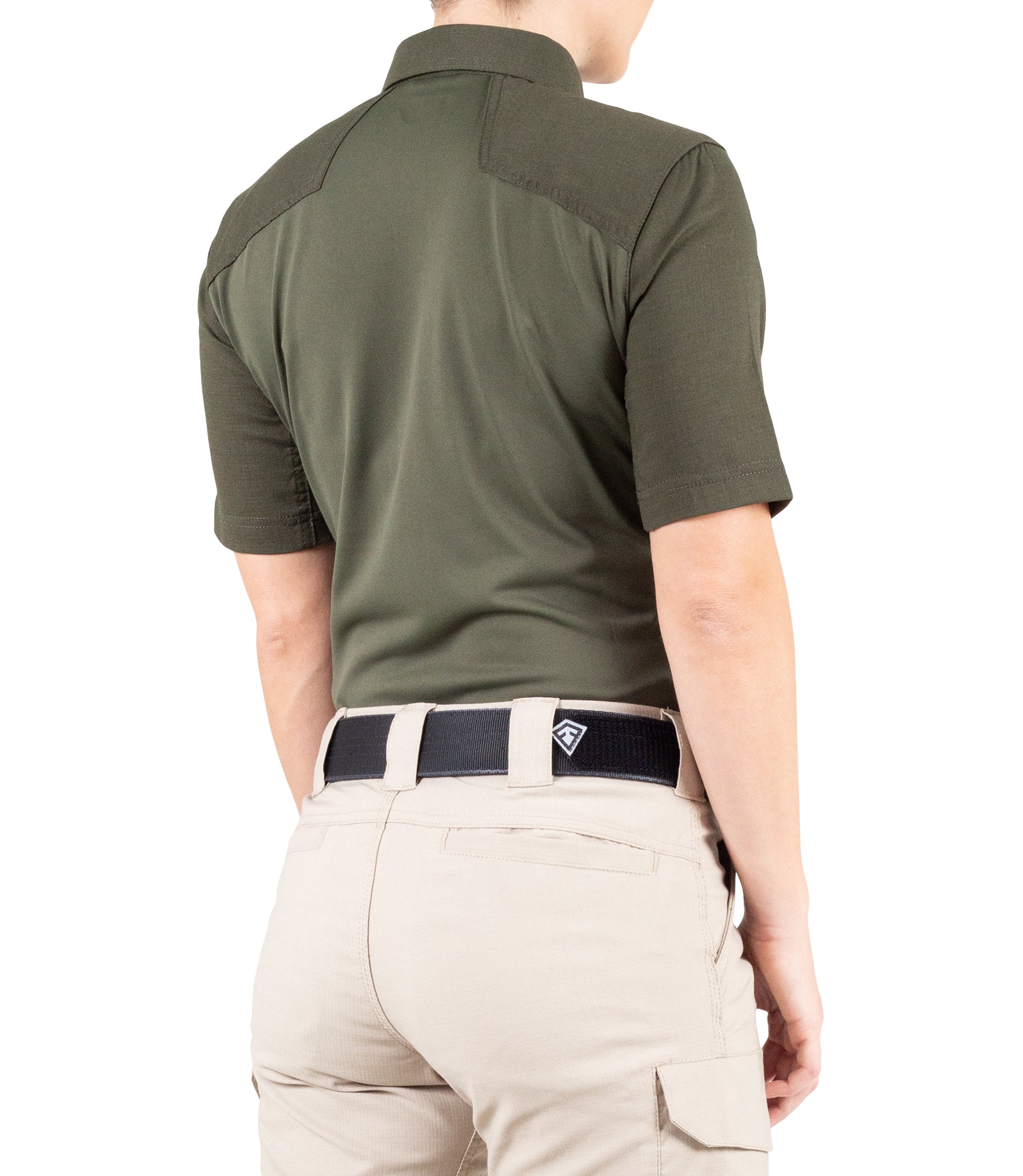 Side of Women's V2 Pro Performance Short Sleeve Shirt in OD Green |color_od green