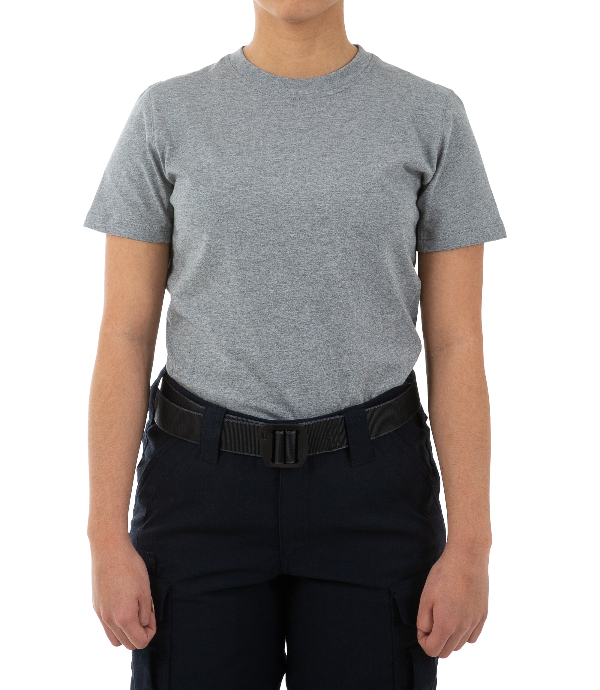 Front view of Women's Tactix Cotton Short Sleeve T-Shirt in Heather Grey |color_heather grey
