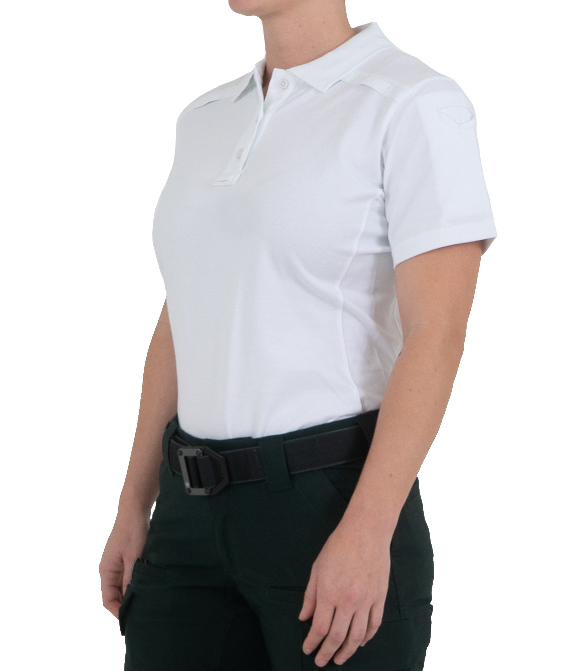 Side of Women's Cotton Short Sleeve Polo in White |color_white