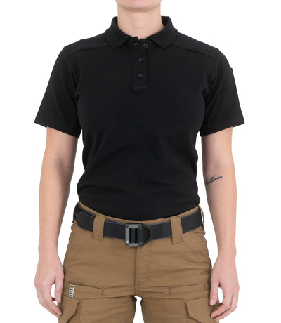 Front of Women's Cotton Short Sleeve Polo in Black
