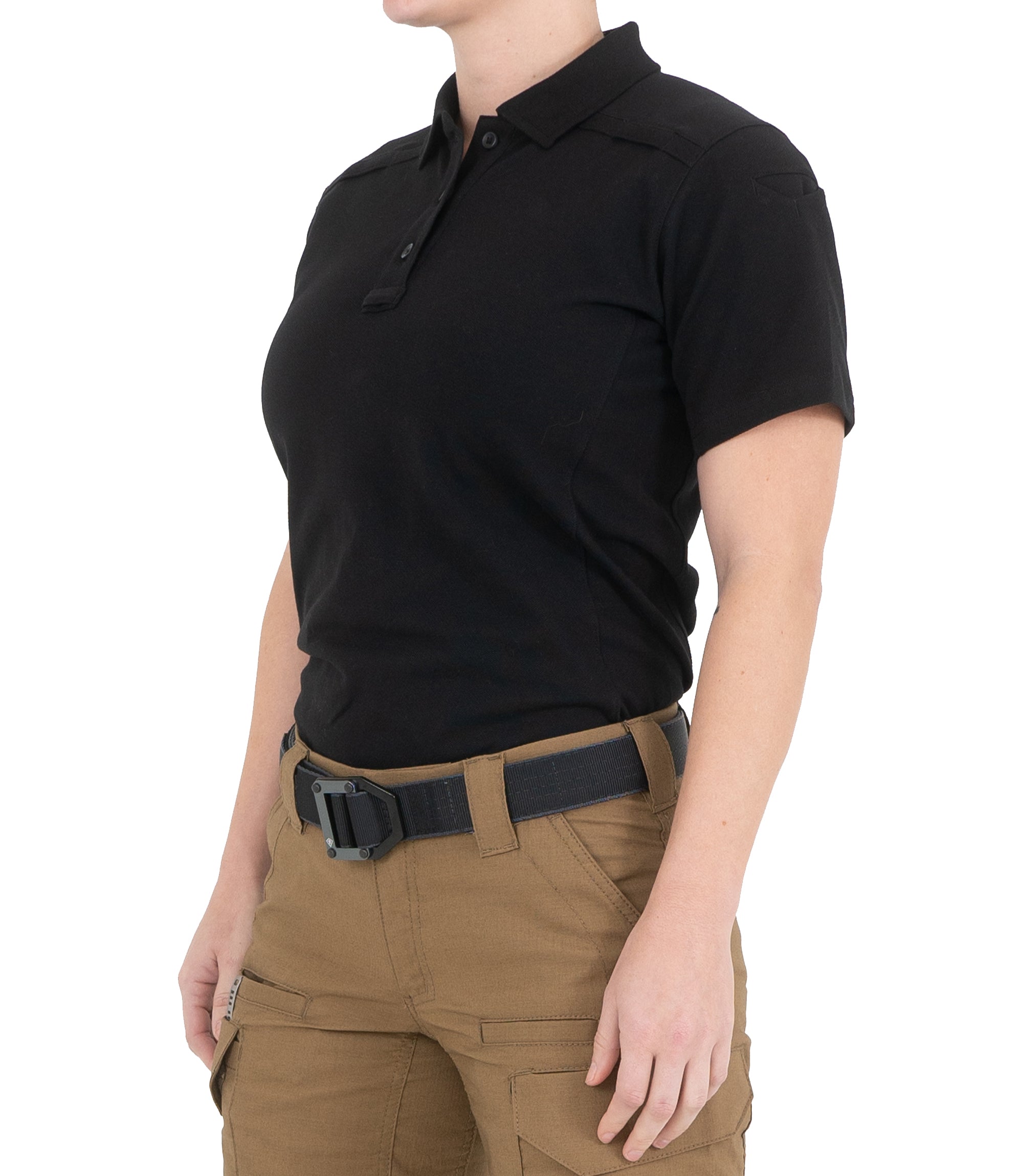 Side of Women's Cotton Short Sleeve Polo in Black |color_black