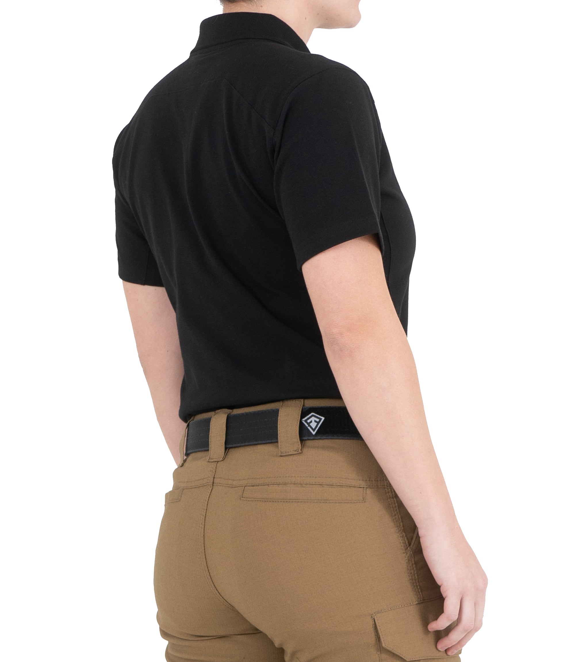 Side of Women's Cotton Short Sleeve Polo in Black |color_black