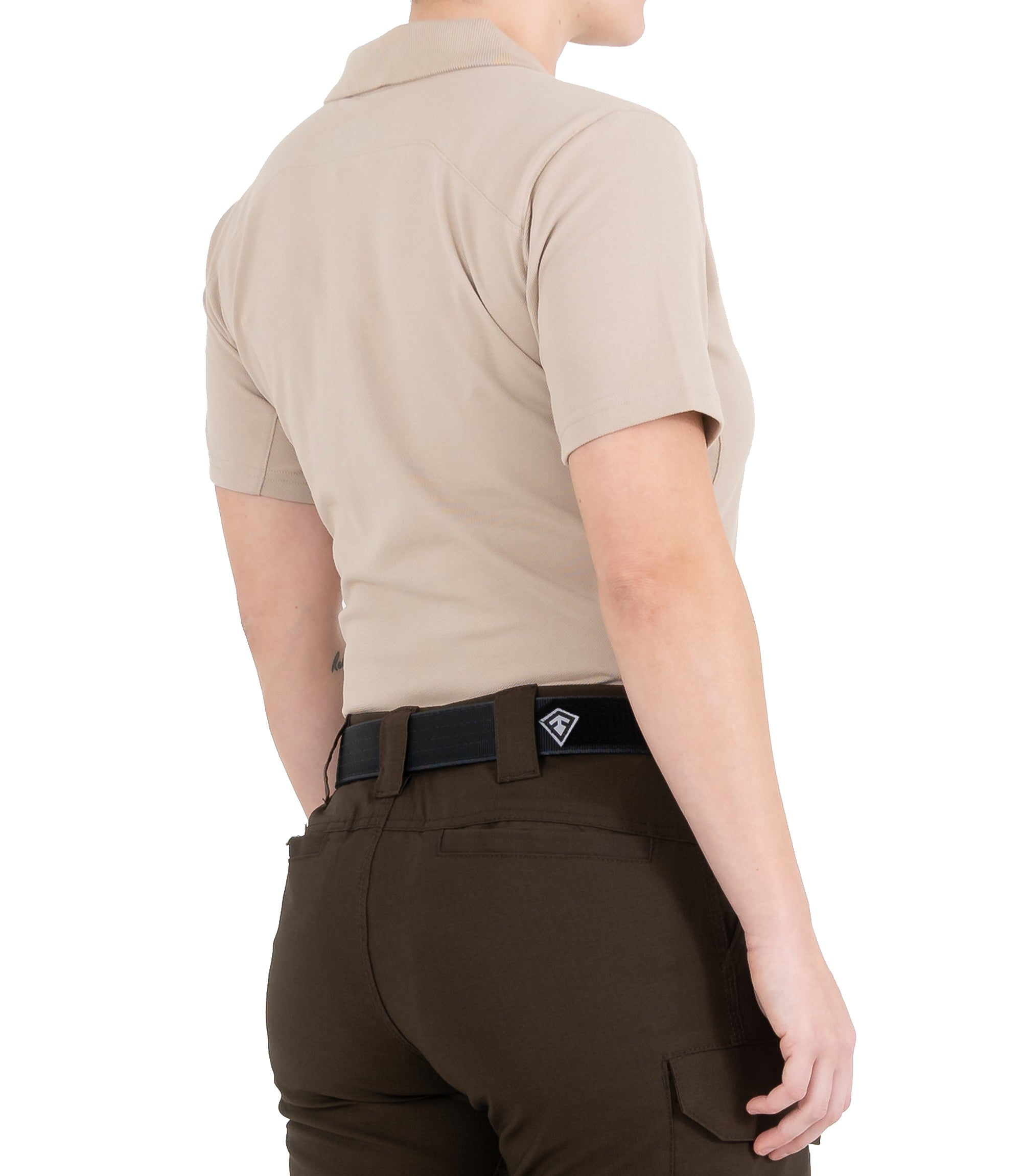 Side of Women's Cotton Short Sleeve Polo in Khaki |color_khaki