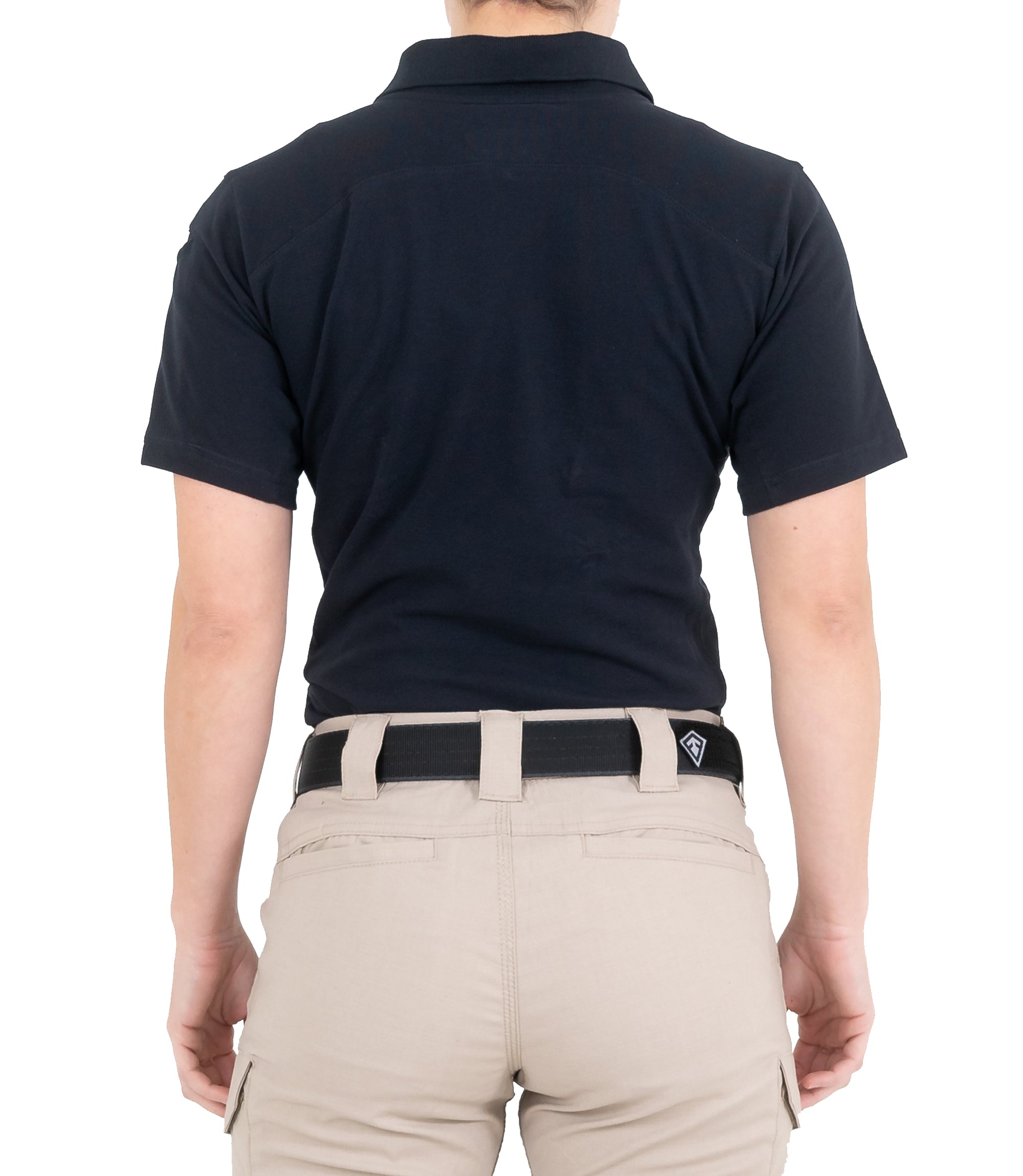 Back of Women's Cotton Short Sleeve Polo in Midnight Navy |color_midnight navy