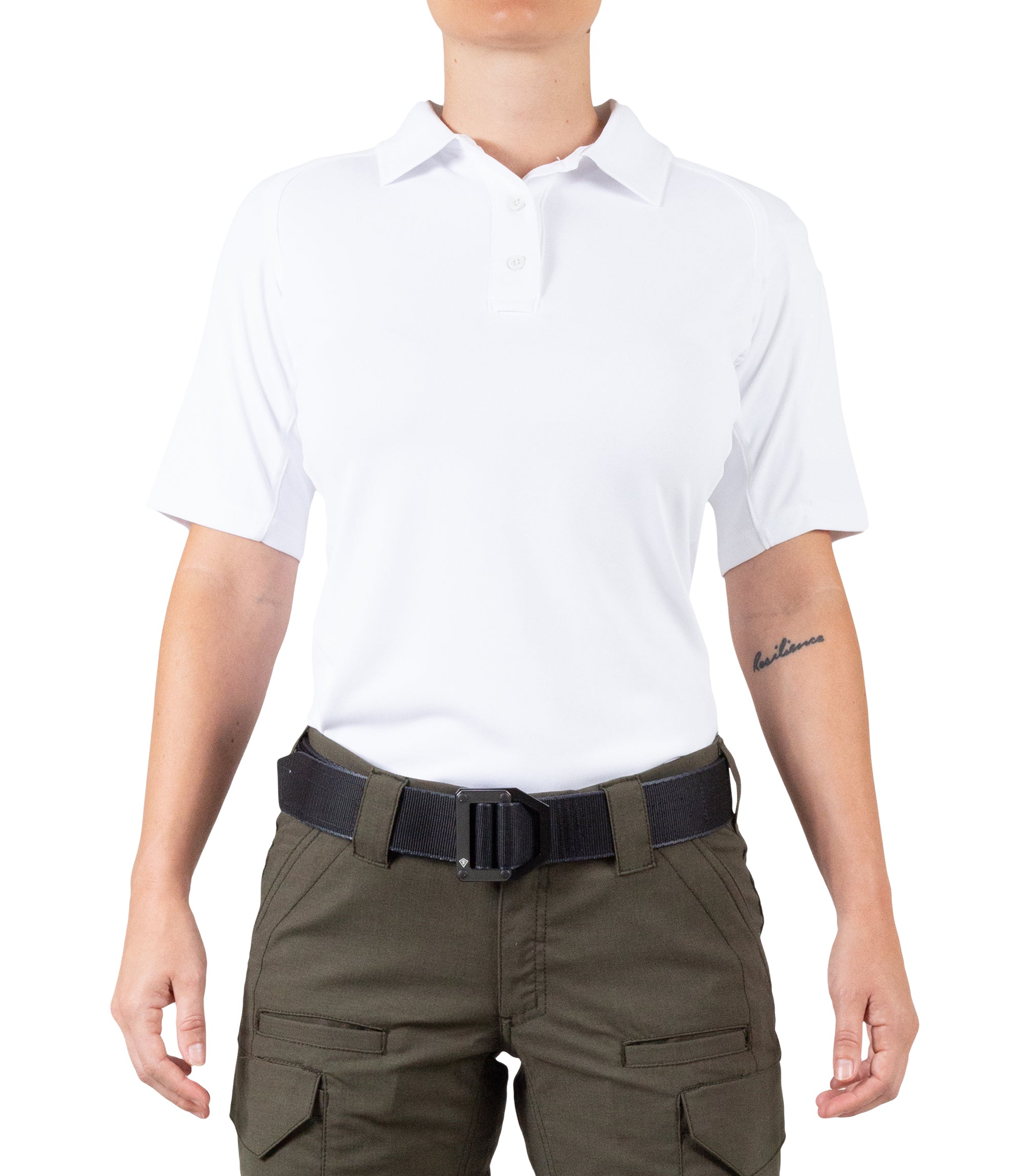 Front of Women's Performance Short Sleeve Polo in White |color_white