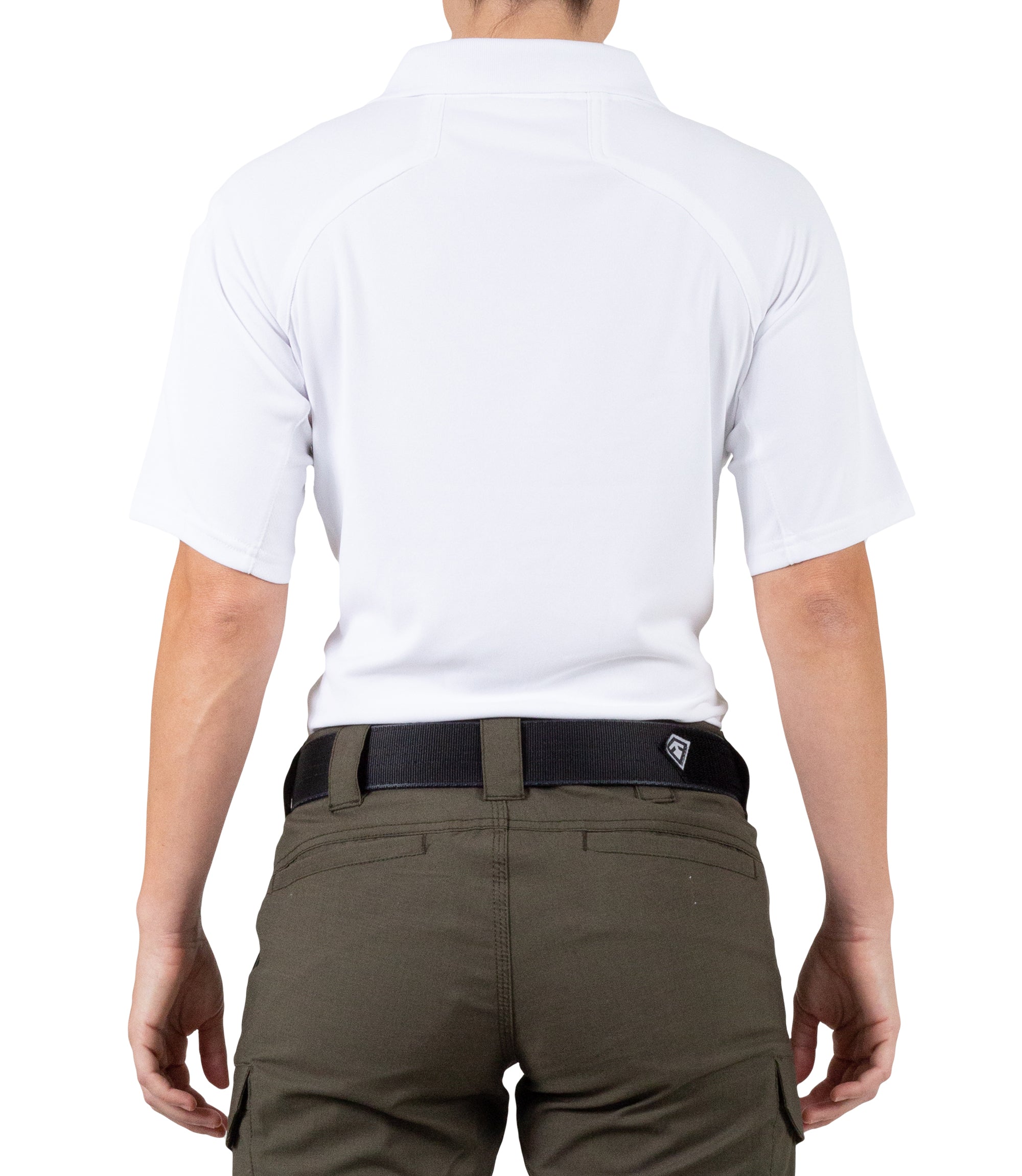 Back of Women's Performance Short Sleeve Polo in White |color_white