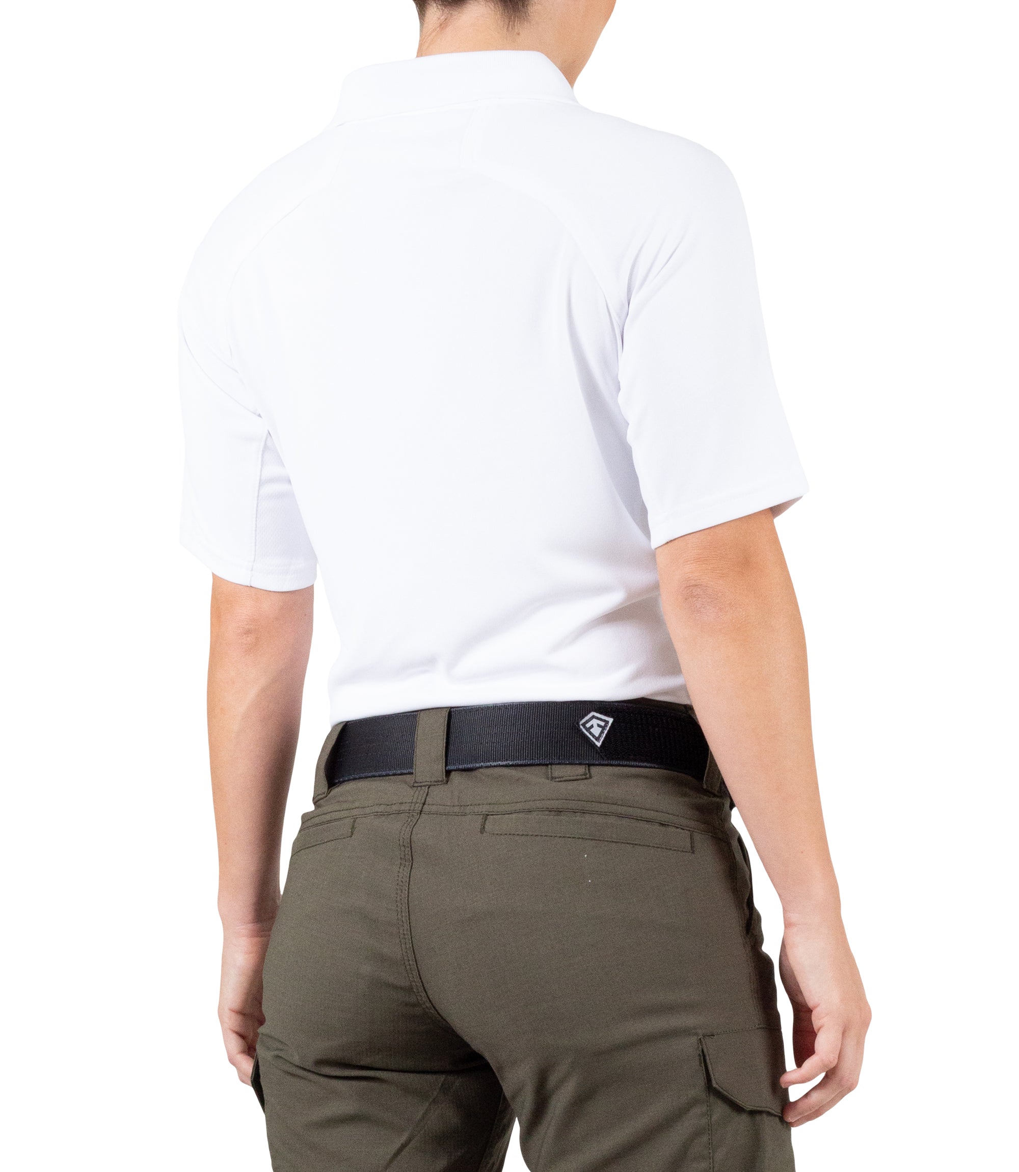 Side of Women's Performance Short Sleeve Polo in White |color_white