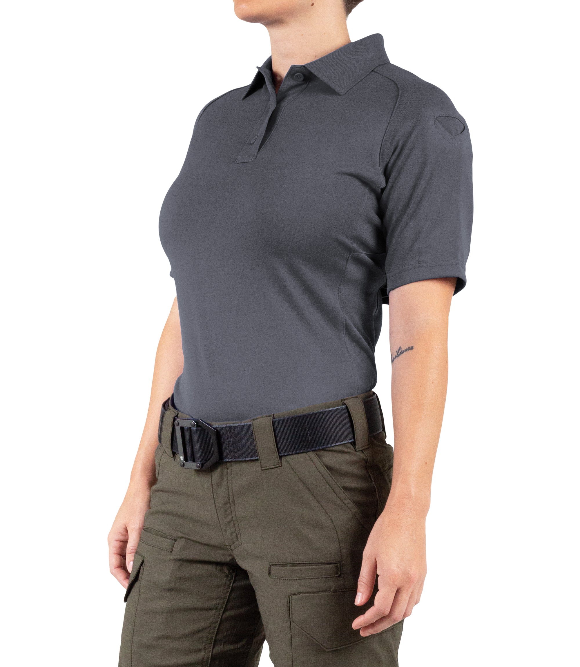 Side of Women's Performance Short Sleeve Polo in Asphalt |color_asphalt