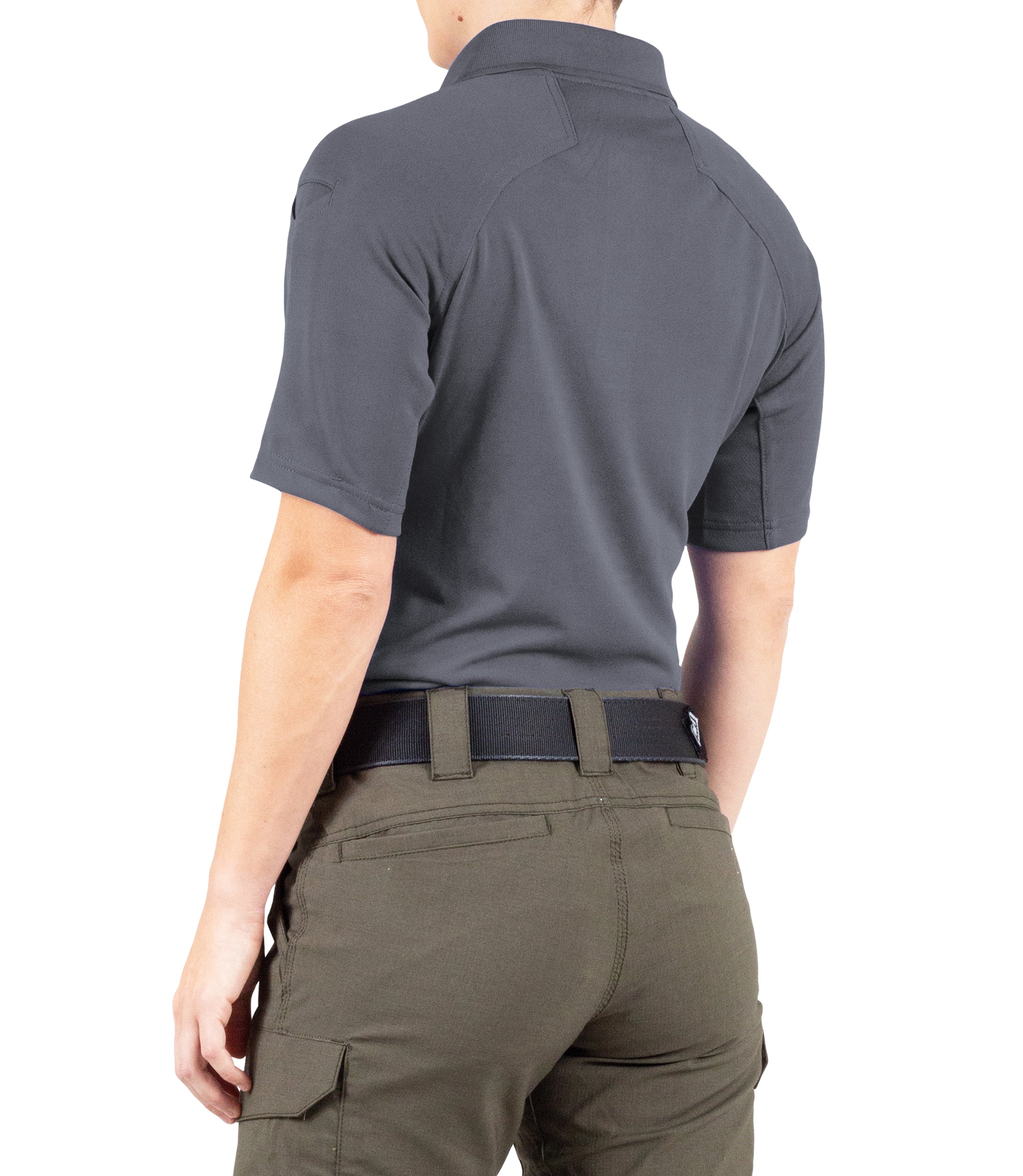 Side of Women's Performance Short Sleeve Polo in Asphalt |color_asphalt