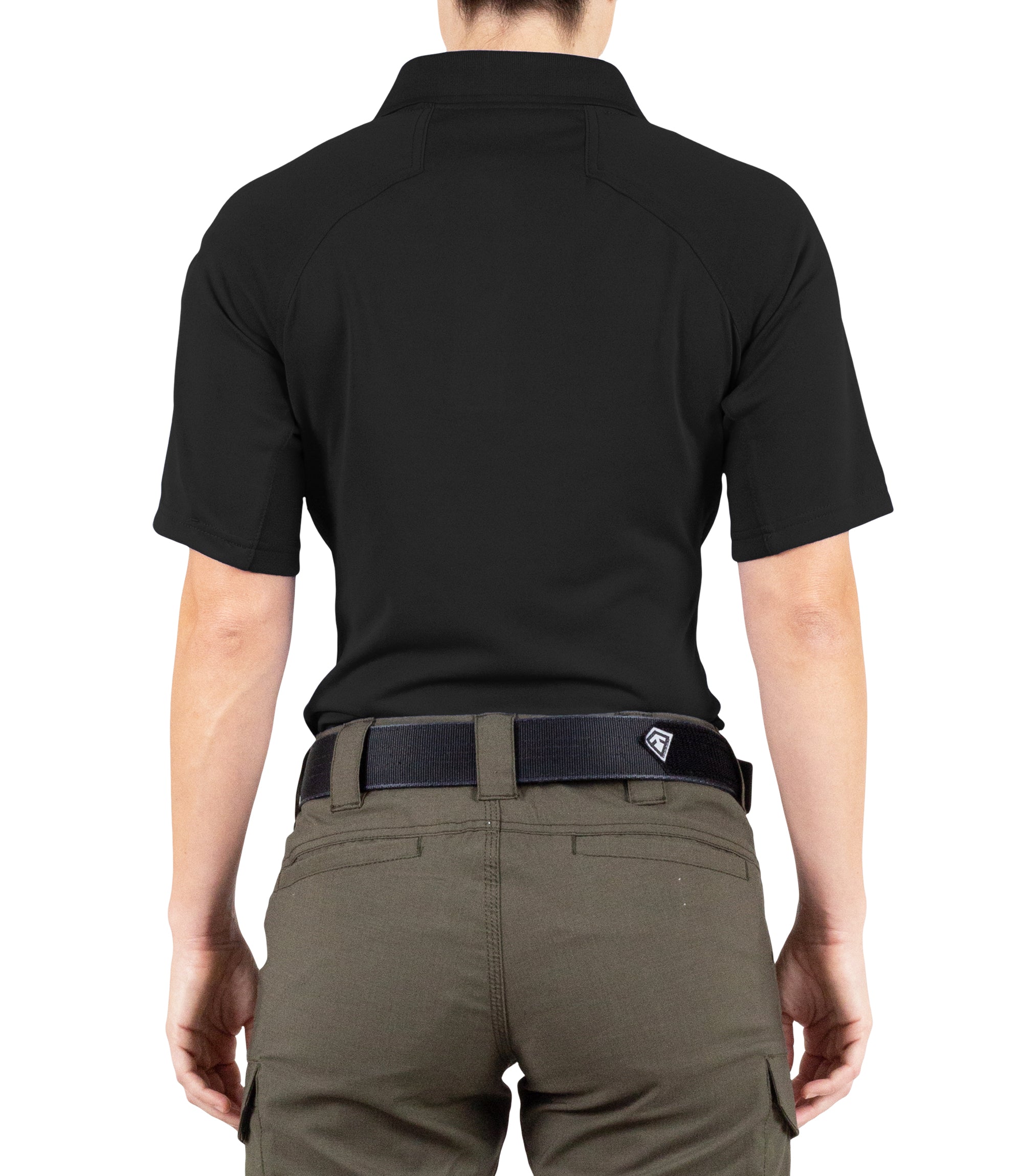 Back View of Women's Performance Short Sleeve Polo in Black |color_black