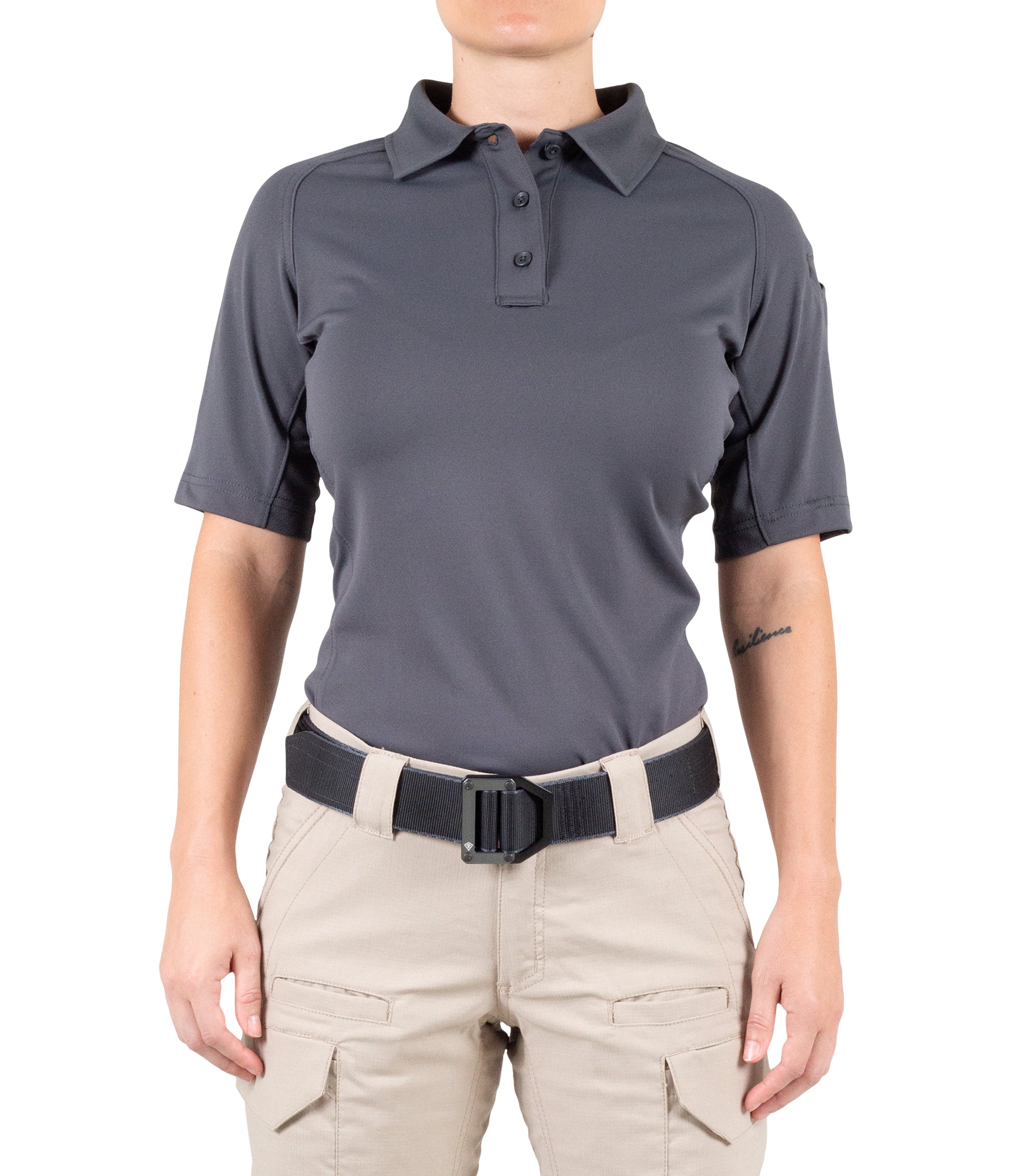 Front of Women's Performance Short Sleeve Polo in Wolf Grey |color_wolf grey