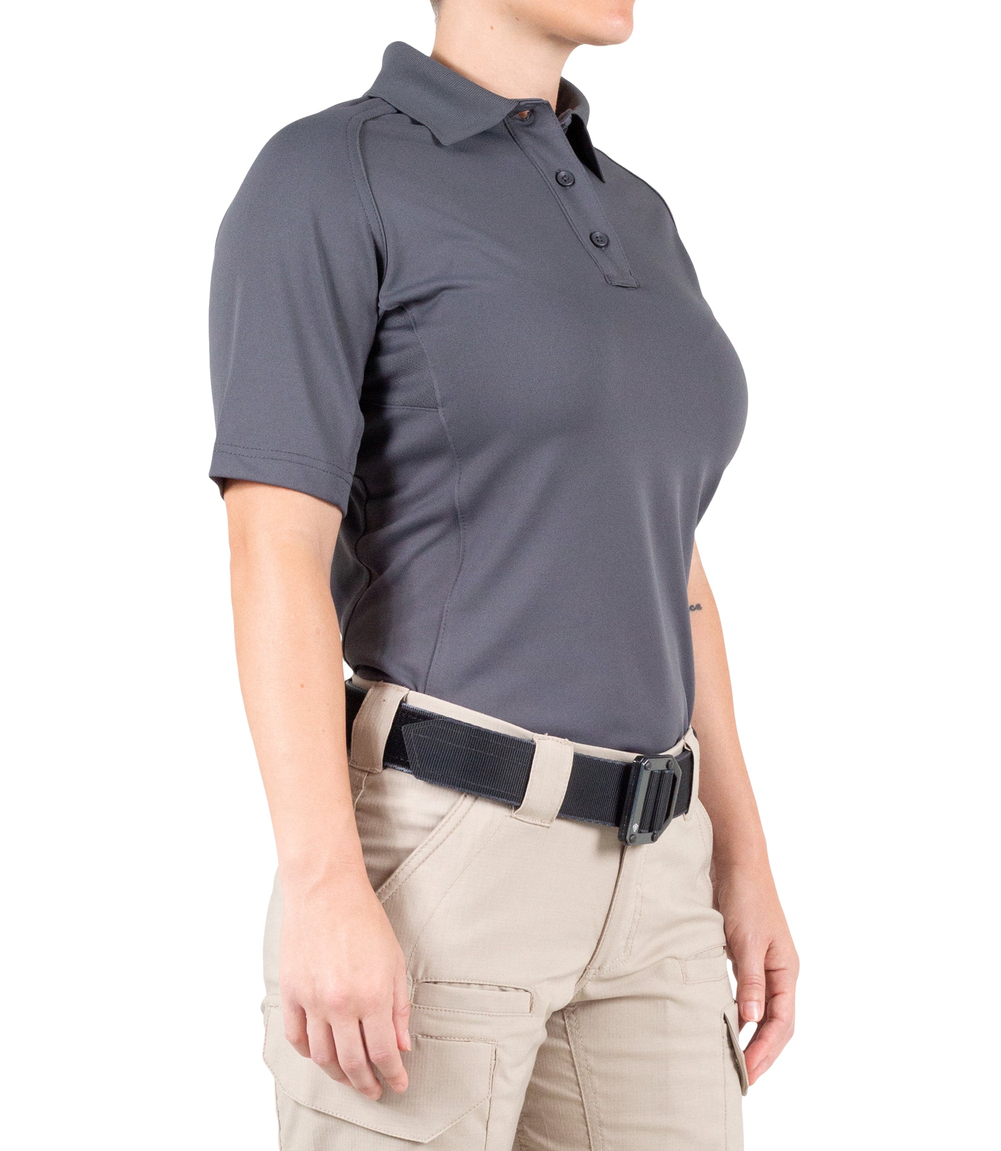 Side of Women's Performance Short Sleeve Polo in Wolf Grey |color_wolf grey