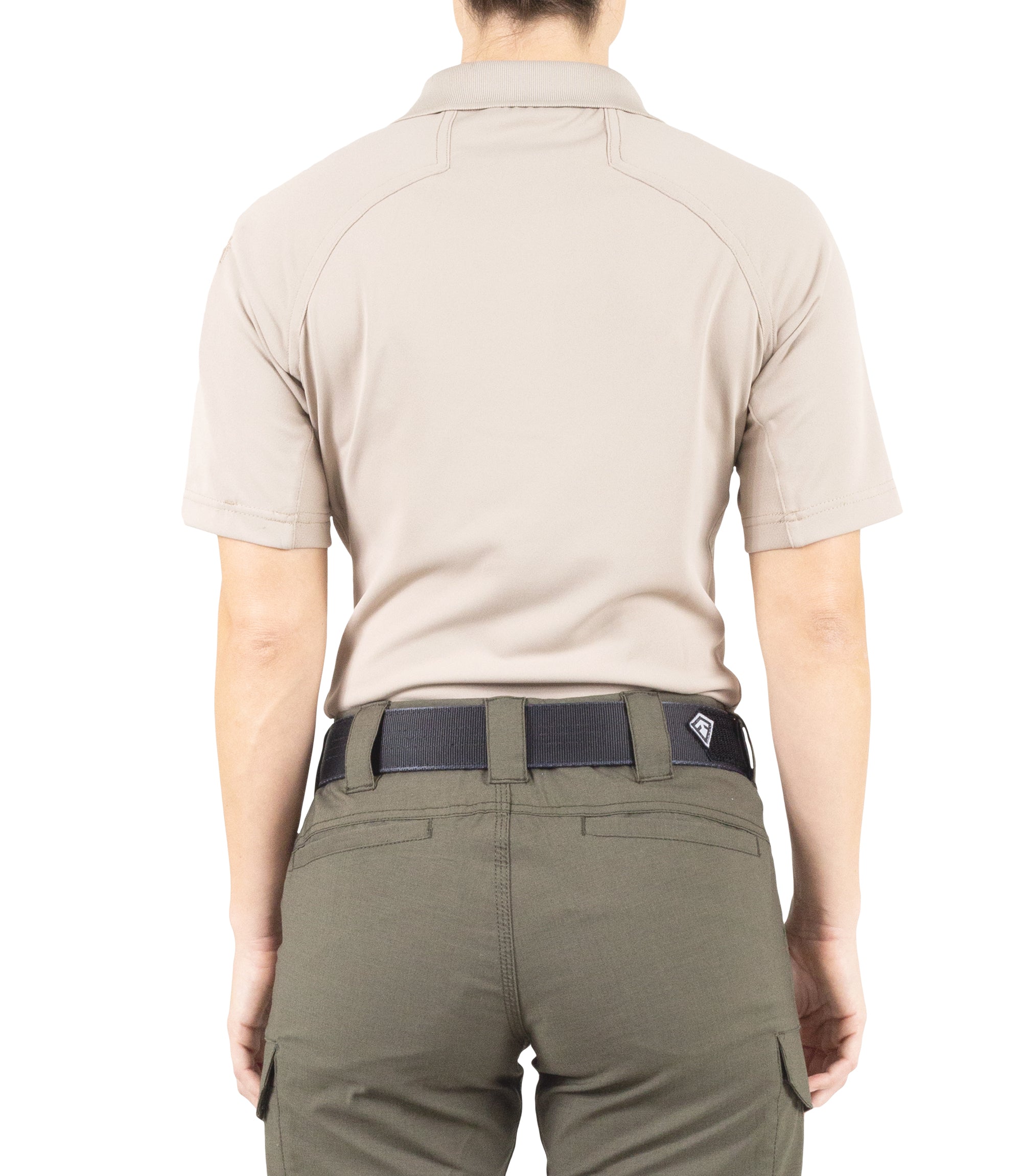 Back of Women's Performance Short Sleeve Polo in Khaki |color_khaki