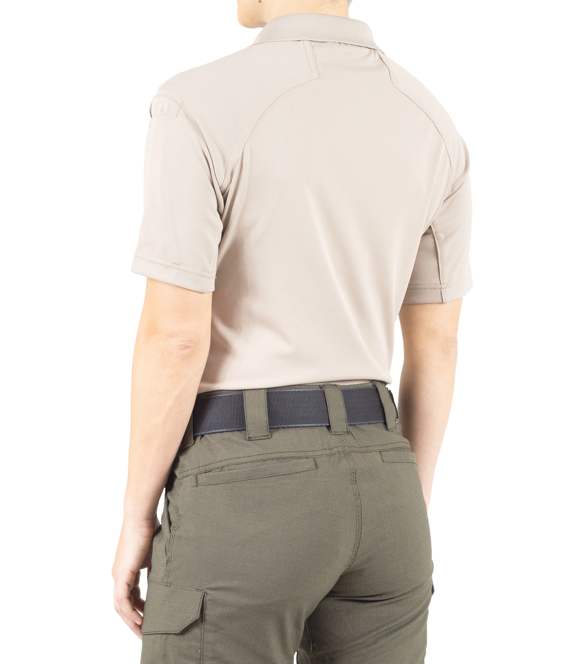 Side of Women's Performance Short Sleeve Polo in Khaki |color_khaki