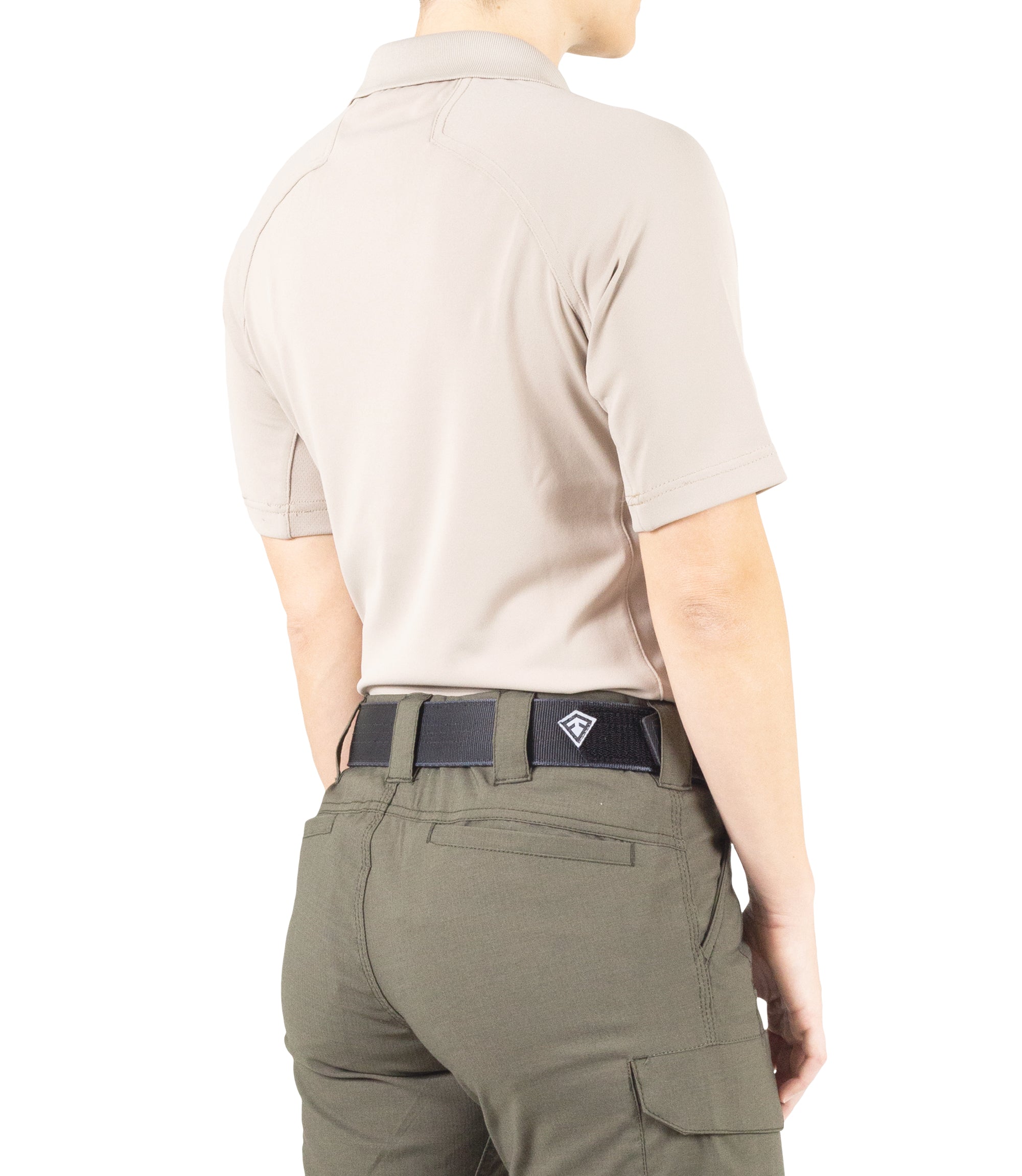 Side of Women's Performance Short Sleeve Polo in Khaki |color_khaki