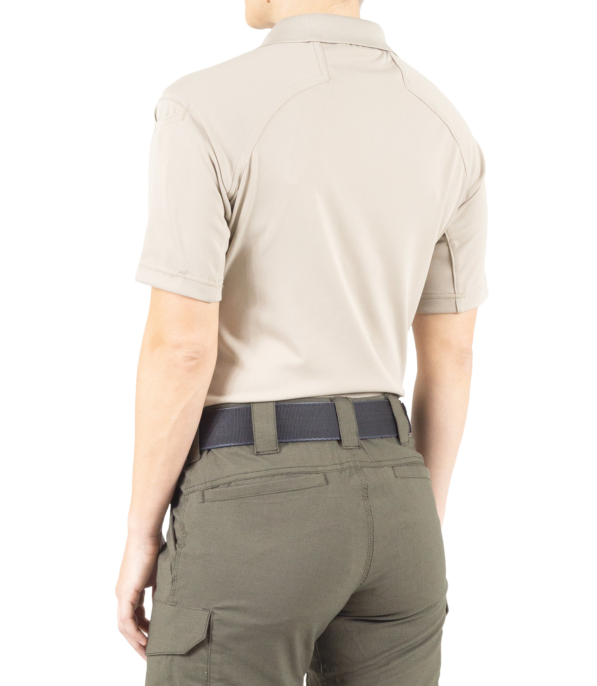 Side of Women's Performance Short Sleeve Polo in Silver Tan |color_silver tan