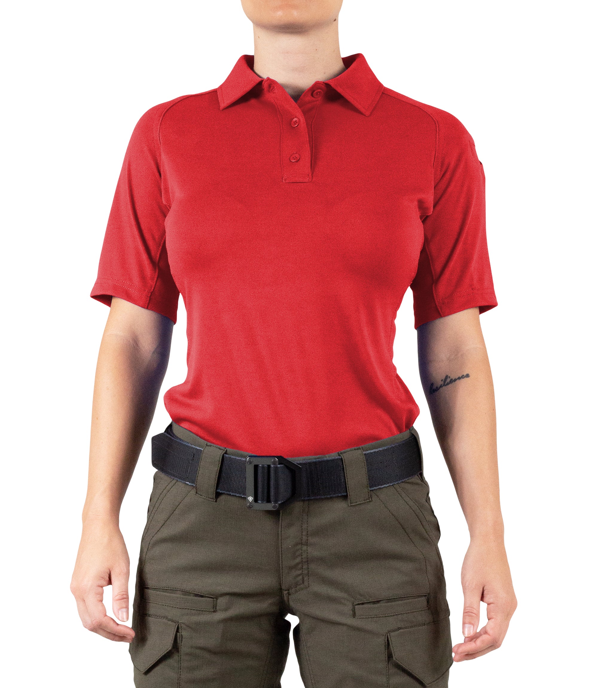 Front of Women's Performance Short Sleeve Polo in Red |color_red