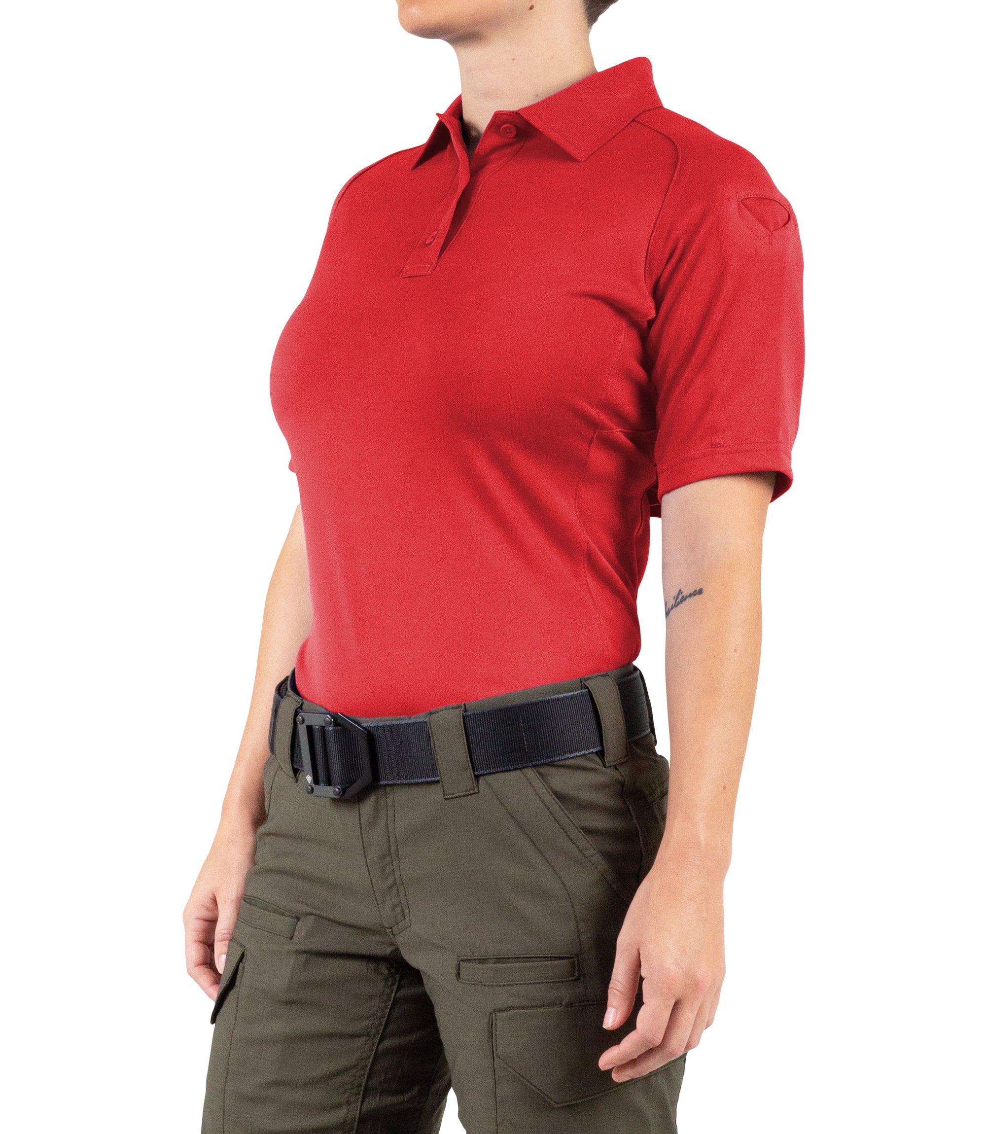 Side of Women's Performance Short Sleeve Polo in Red |color_red