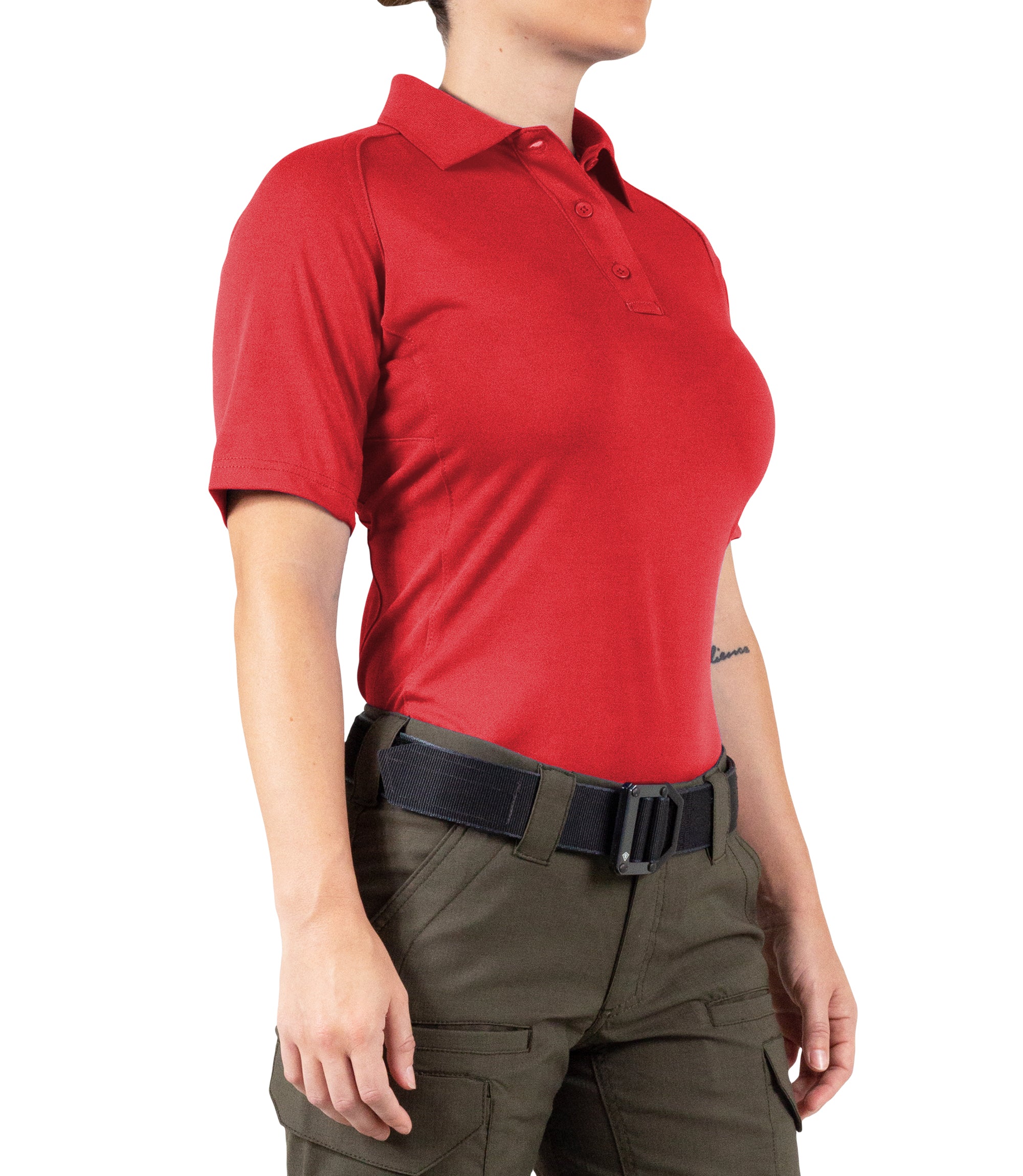 Side of Women's Performance Short Sleeve Polo in Red |color_red